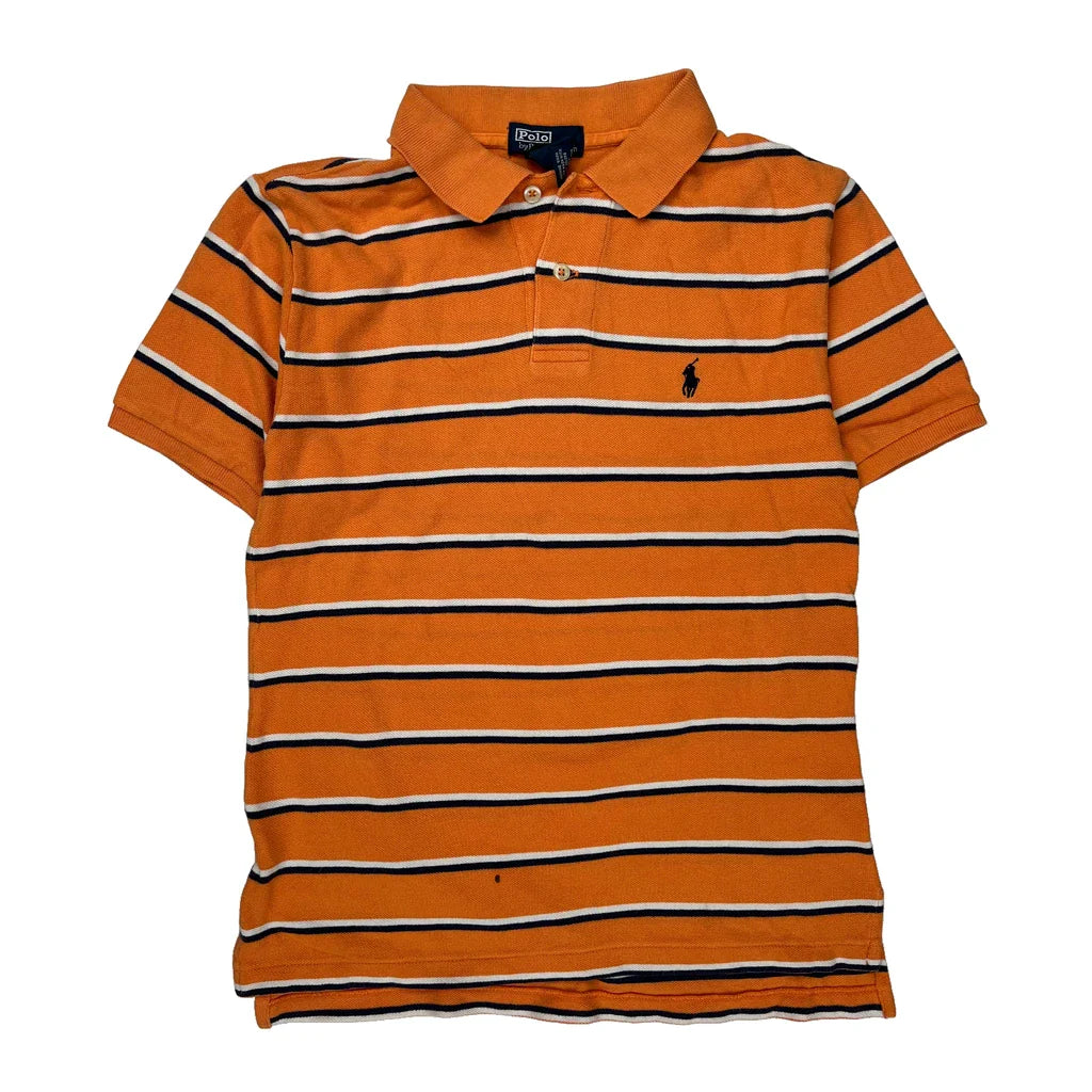 Age 6-8 Polo By Ralph Lauren Striped Polo Shirt - Small Orange Cotton Refurbished - Thrifted (note: this is a term often used to describe second- refurbished available on Cerqular
