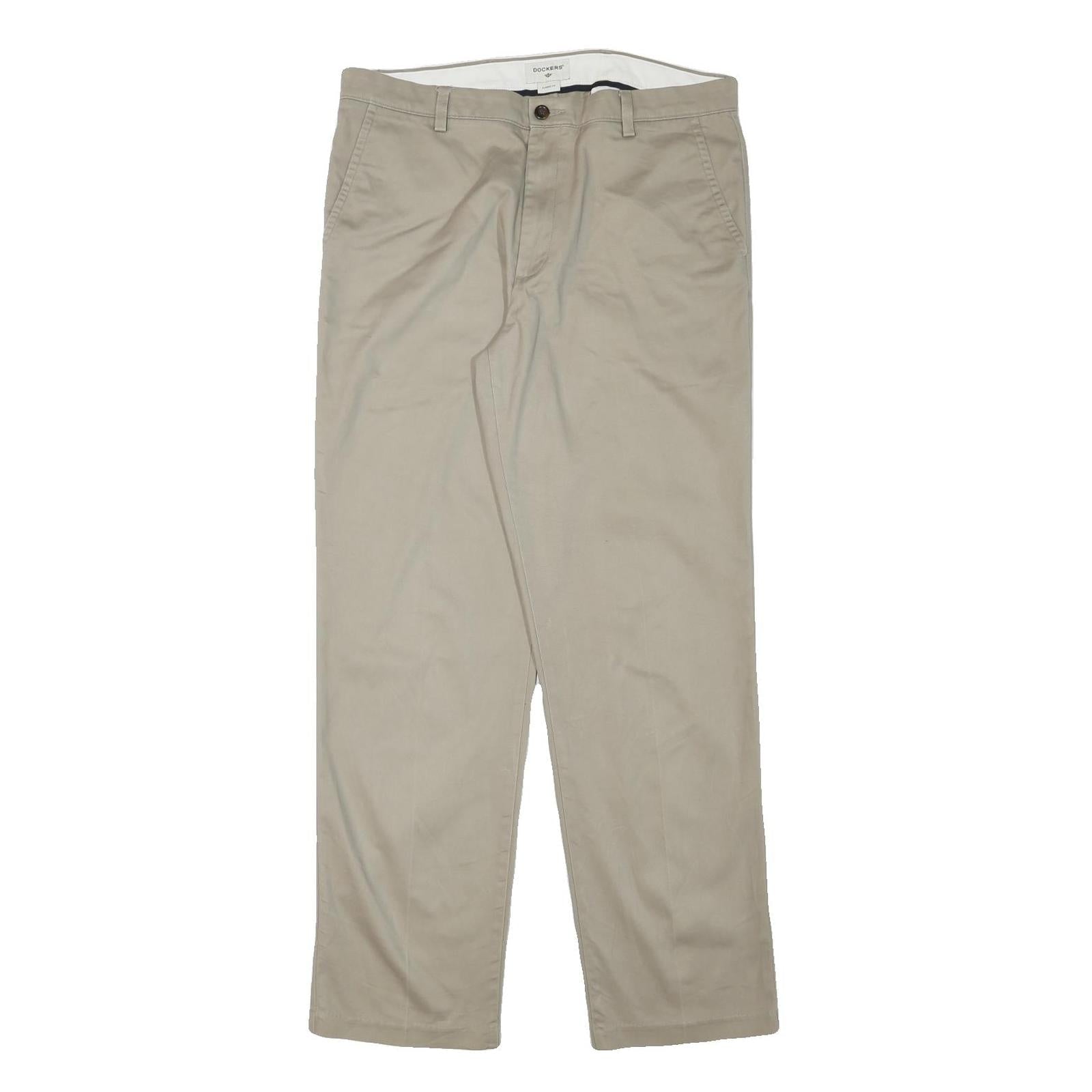 DOCKERS Mens Cotton Blend Beige Regular Fit Straight Leg Trousers W36 L33 Casual Refurbished - N/A refurbished available on Cerqular