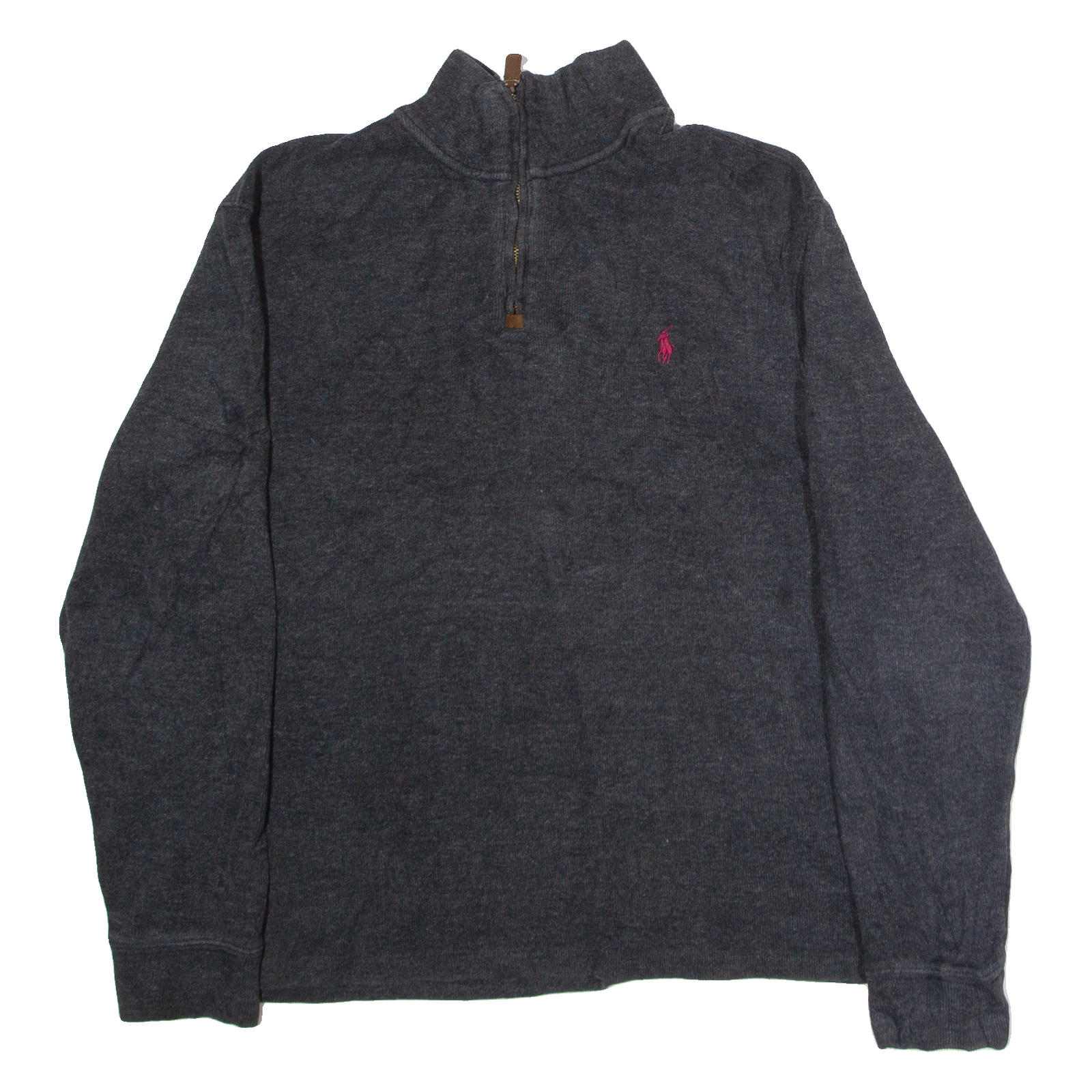 POLO RALPH LAUREN Mens Jumper Grey 1/4 Zip Tight Knit L Refurbished - N/A refurbished available on Cerqular