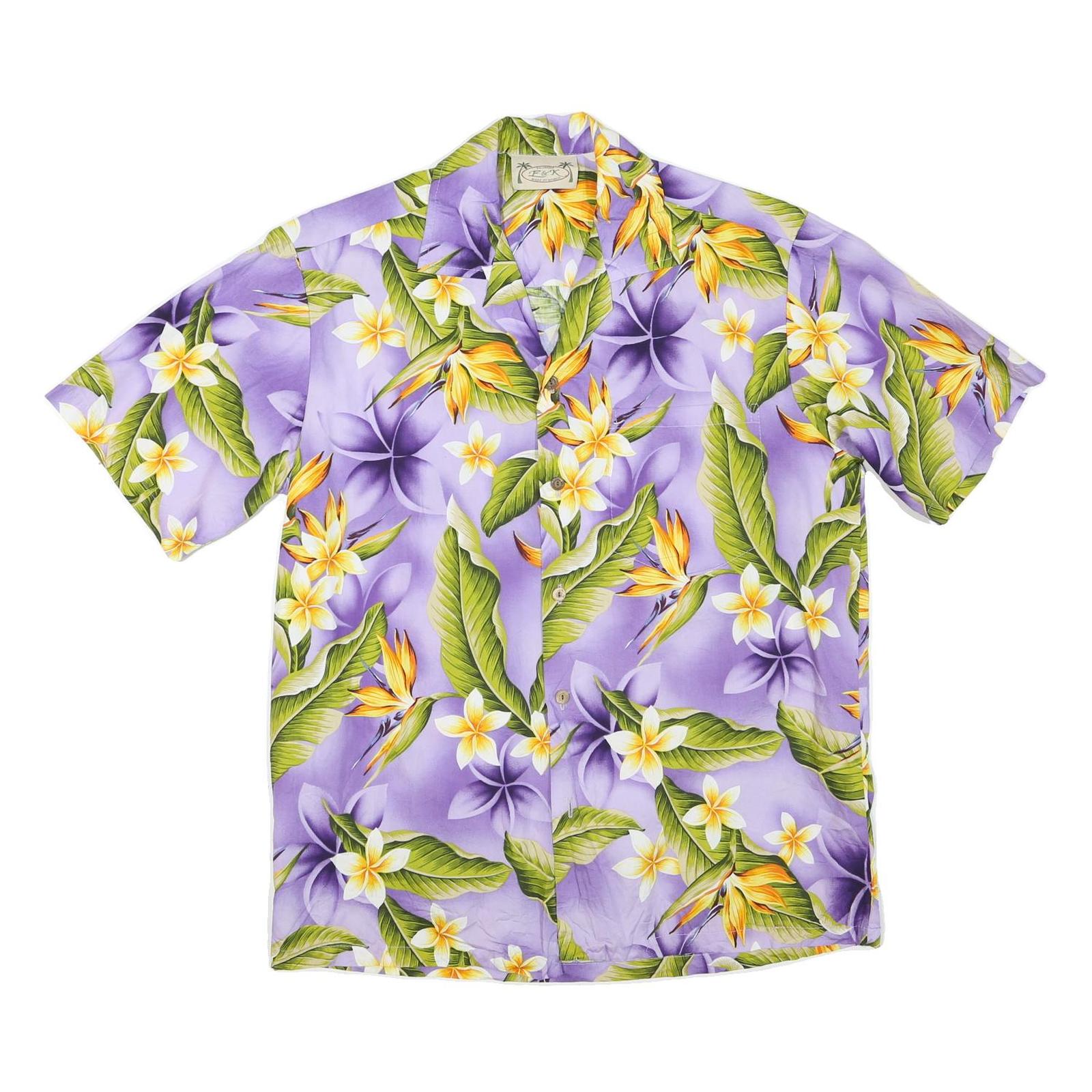 E&K Mens Purple & Green Floral Hawaiian Shirt M Cotton Blend Summer Beachwear Refurbished - N/A refurbished available on Cerqular