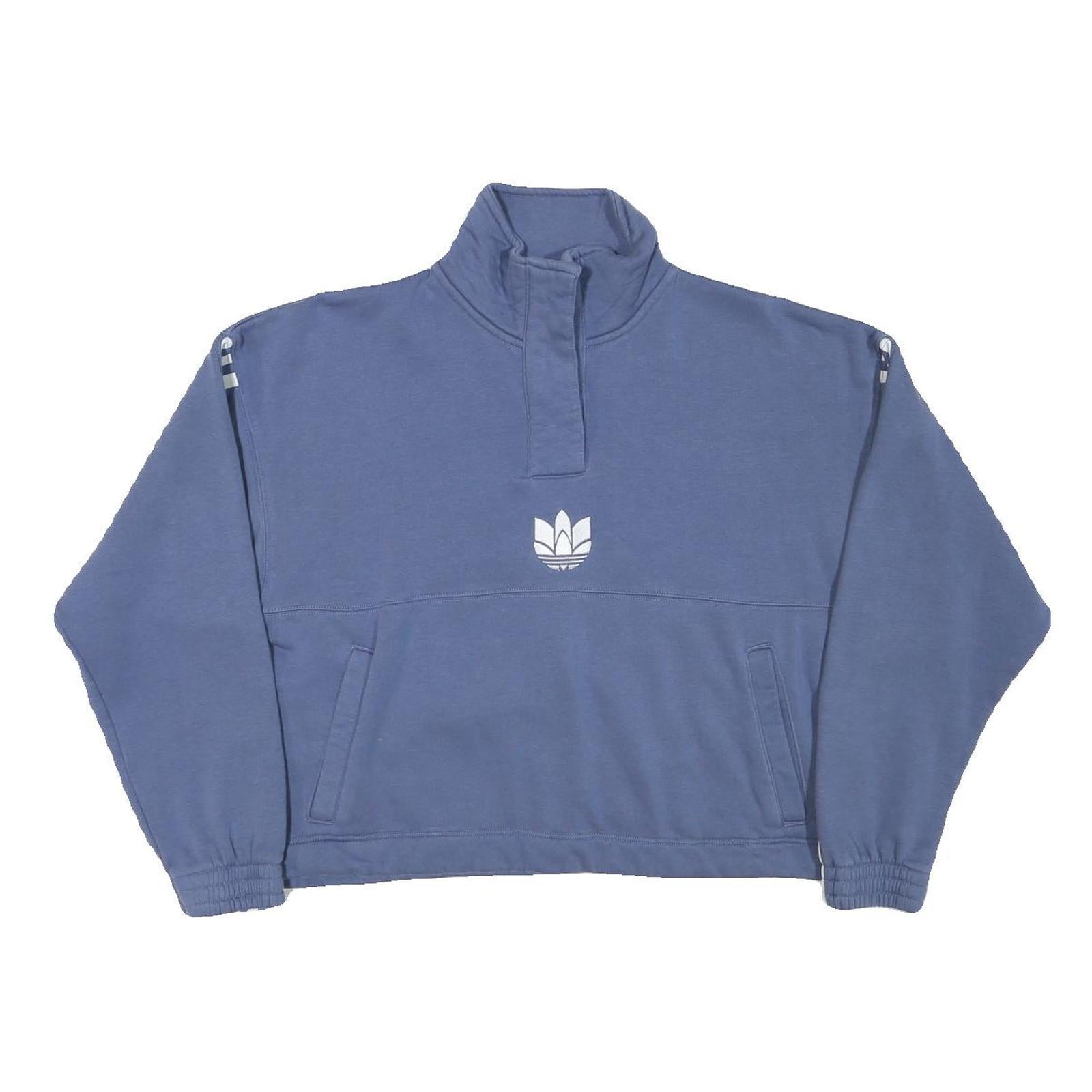 ADIDAS Womens Blue Cotton Blend Sweatshirt High Neck UK 14 Relaxed Fit 3 Stripe Refurbished - N/A refurbished available on Cerqular