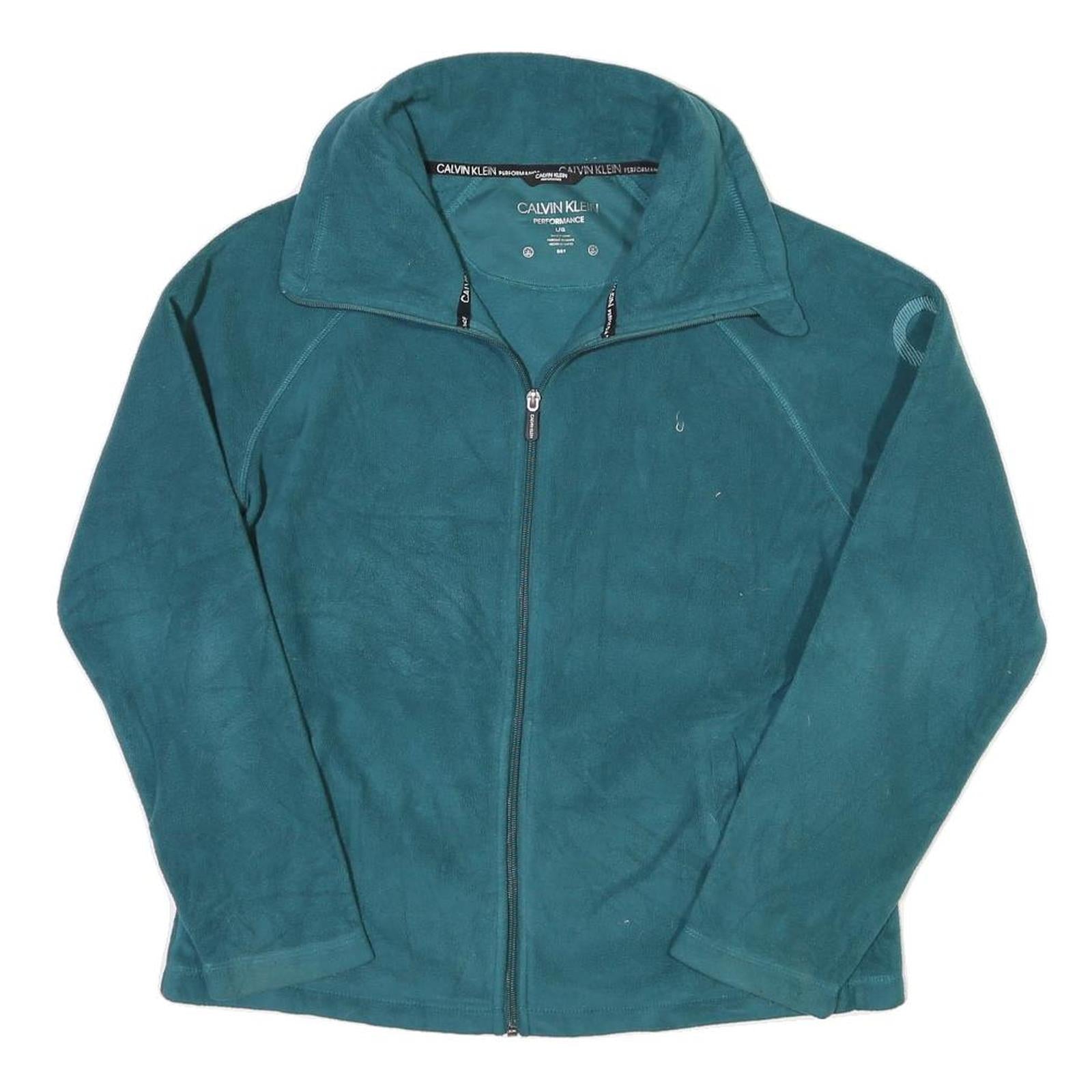 CALVIN KLEIN PERFORMANCE Womens Blue Bomber Jacket L Fleece Zip Logo Sleeve Refurbished - N/A refurbished available on Cerqular