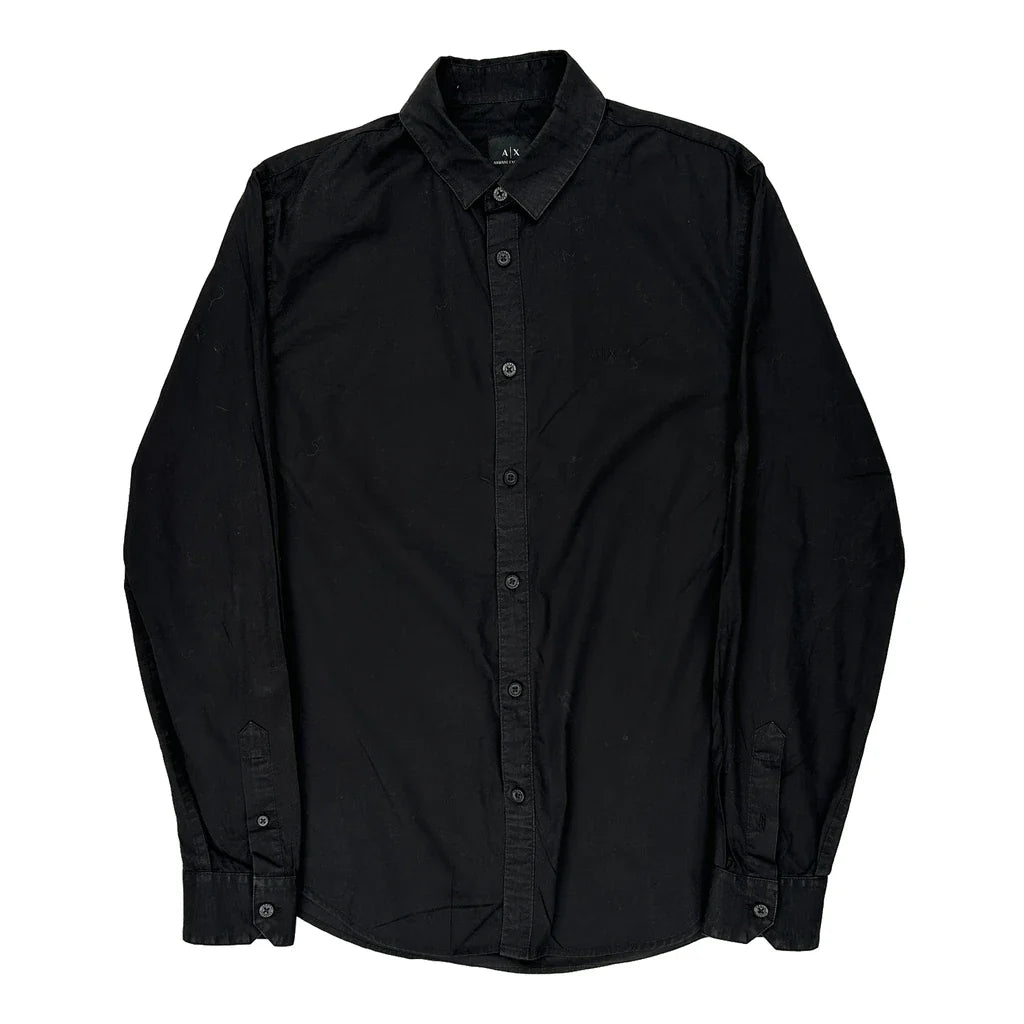Armani Exchange Slim Shirt - Small Black Cotton Refurbished - Thrifted (note: this is a term often used to describe second- refurbished available on Cerqular