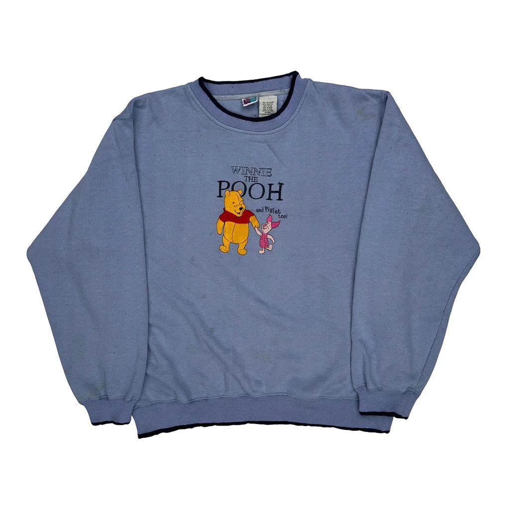 Winnie The Pooh And Piglet Disney Cartoon Sweatshirt - XL Blue Polyester Blend Refurbished - Thrifted (note: this is a term often used to describe second- refurbished available on Cerqular