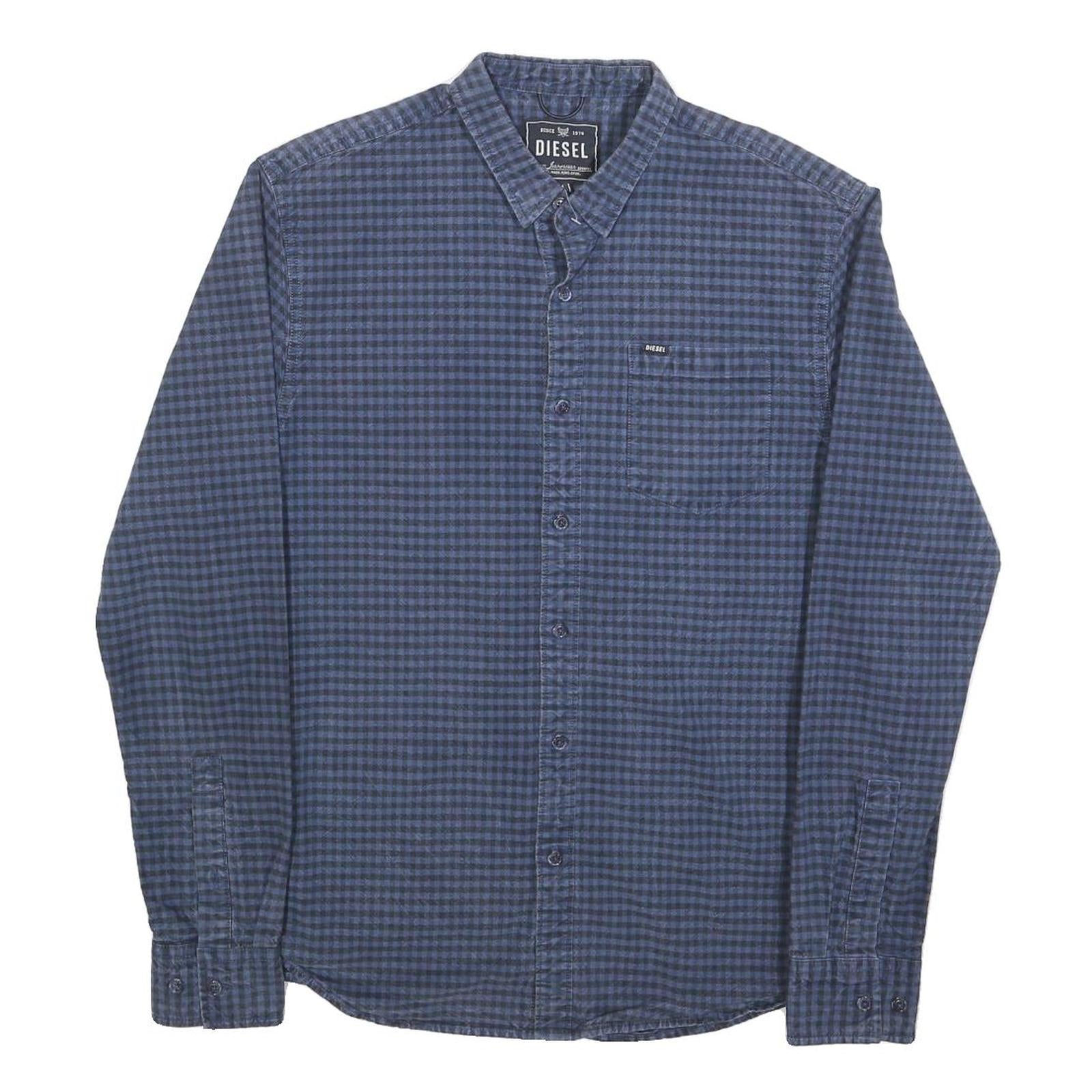 DIESEL Mens Blue Check Shirt M Cotton Blend Casual Long Sleeve Button Refurbished - N/A refurbished available on Cerqular