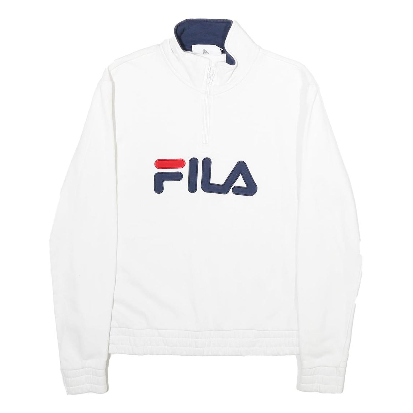 FILA Mens White 1/4 Zip M Cotton Blend Sweatshirt Pullover Logo Refurbished - N/A refurbished available on Cerqular