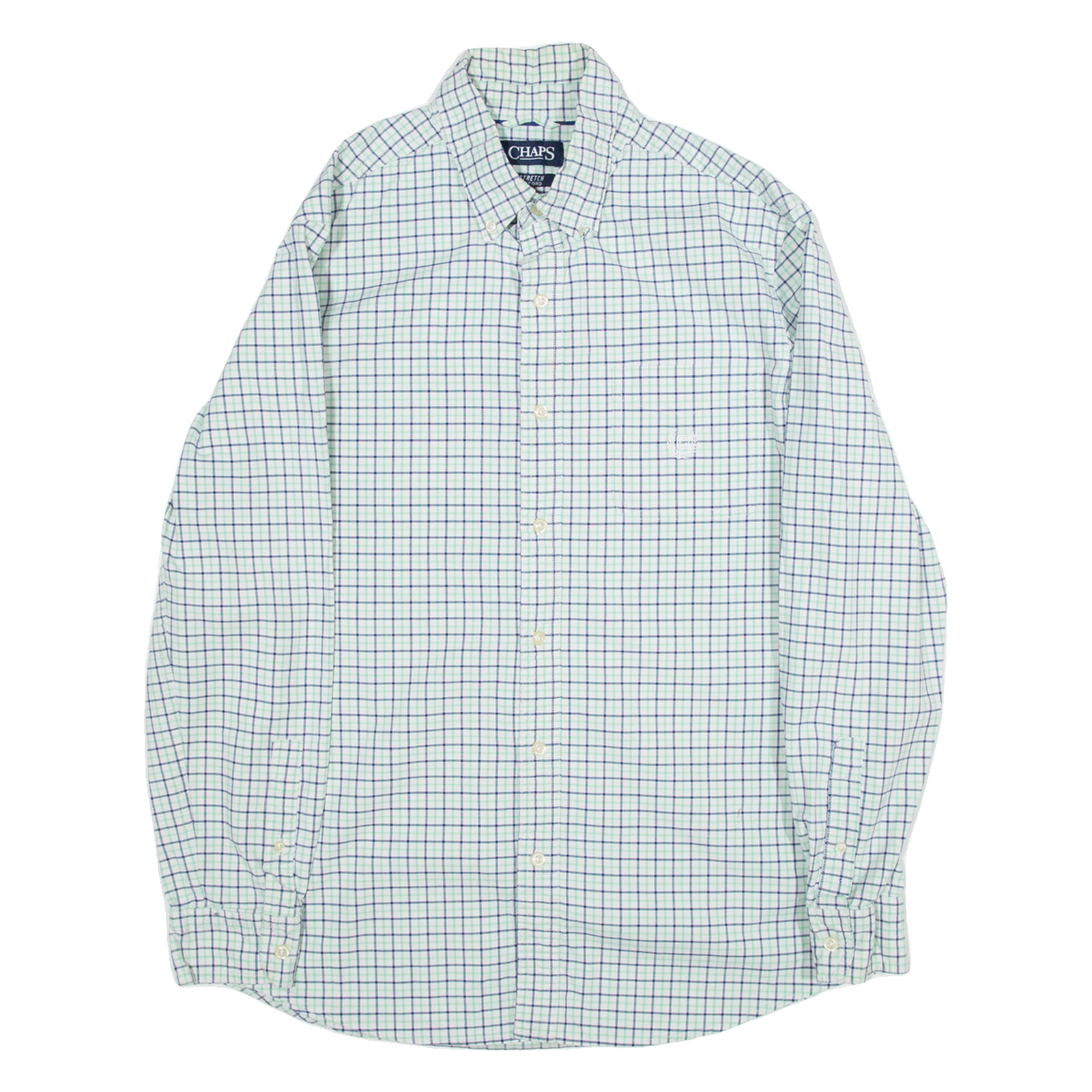 CHAPS Stretch Oxford Mens Shirt Green Check Long Sleeve M Refurbished - N/A refurbished available on Cerqular