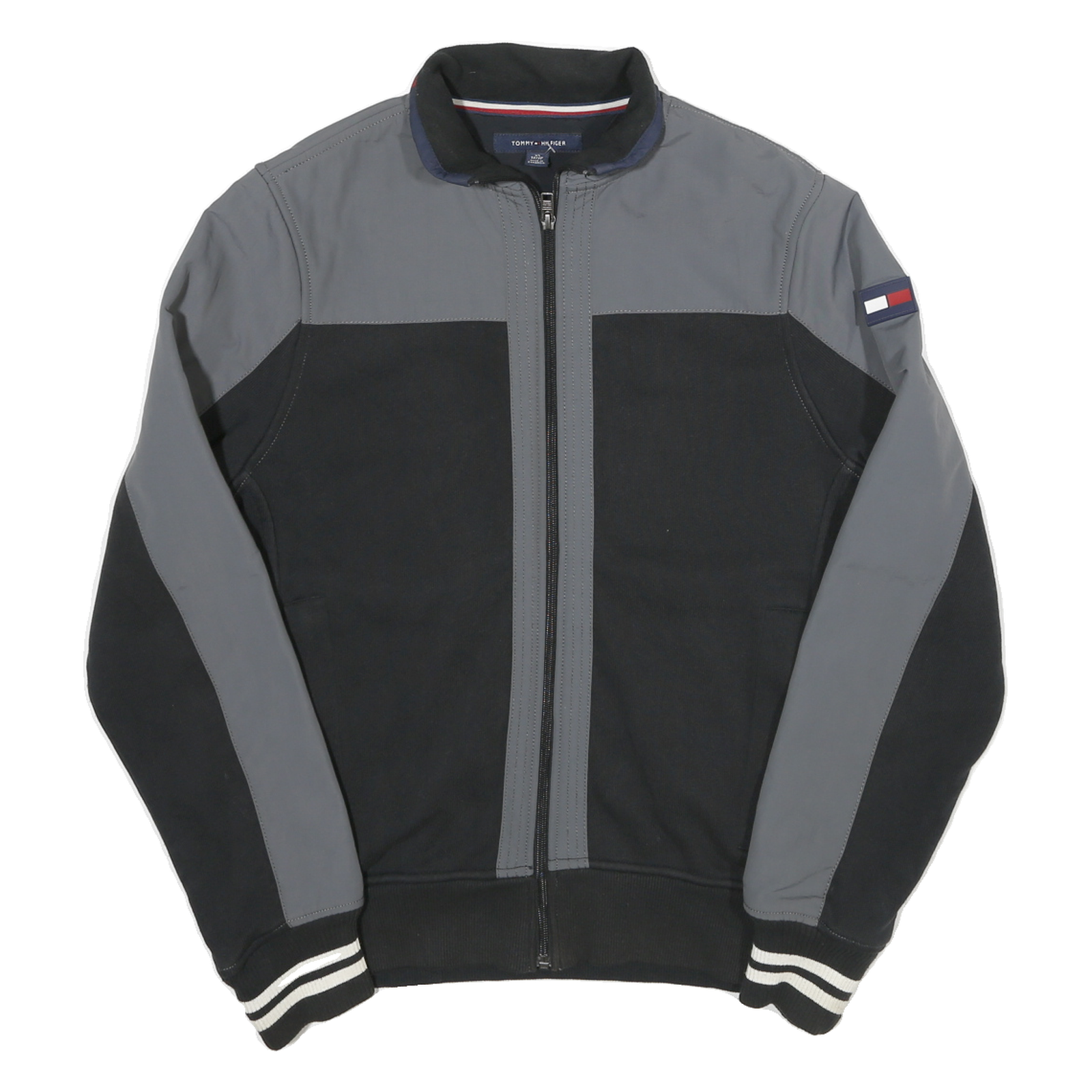 TOMMY HILFIGER Mens Black & Grey Colourblock Track Jacket XS Cotton Blend Zip Refurbished - N/A refurbished available on Cerqular