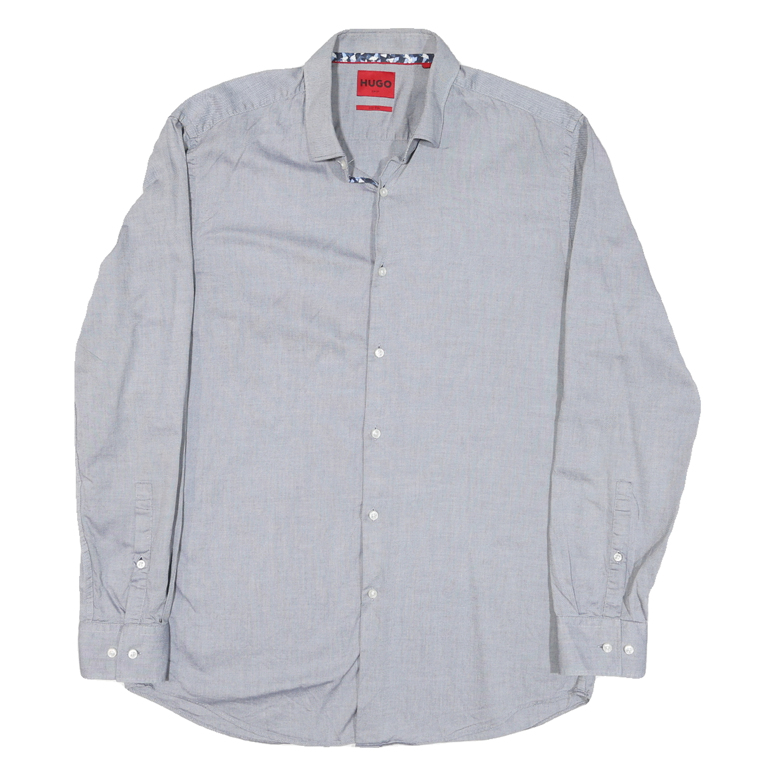 HUGO Mens Grey Blue Shirt L Cotton Blend Classic Fit Casual Office Refurbished - N/A refurbished available on Cerqular