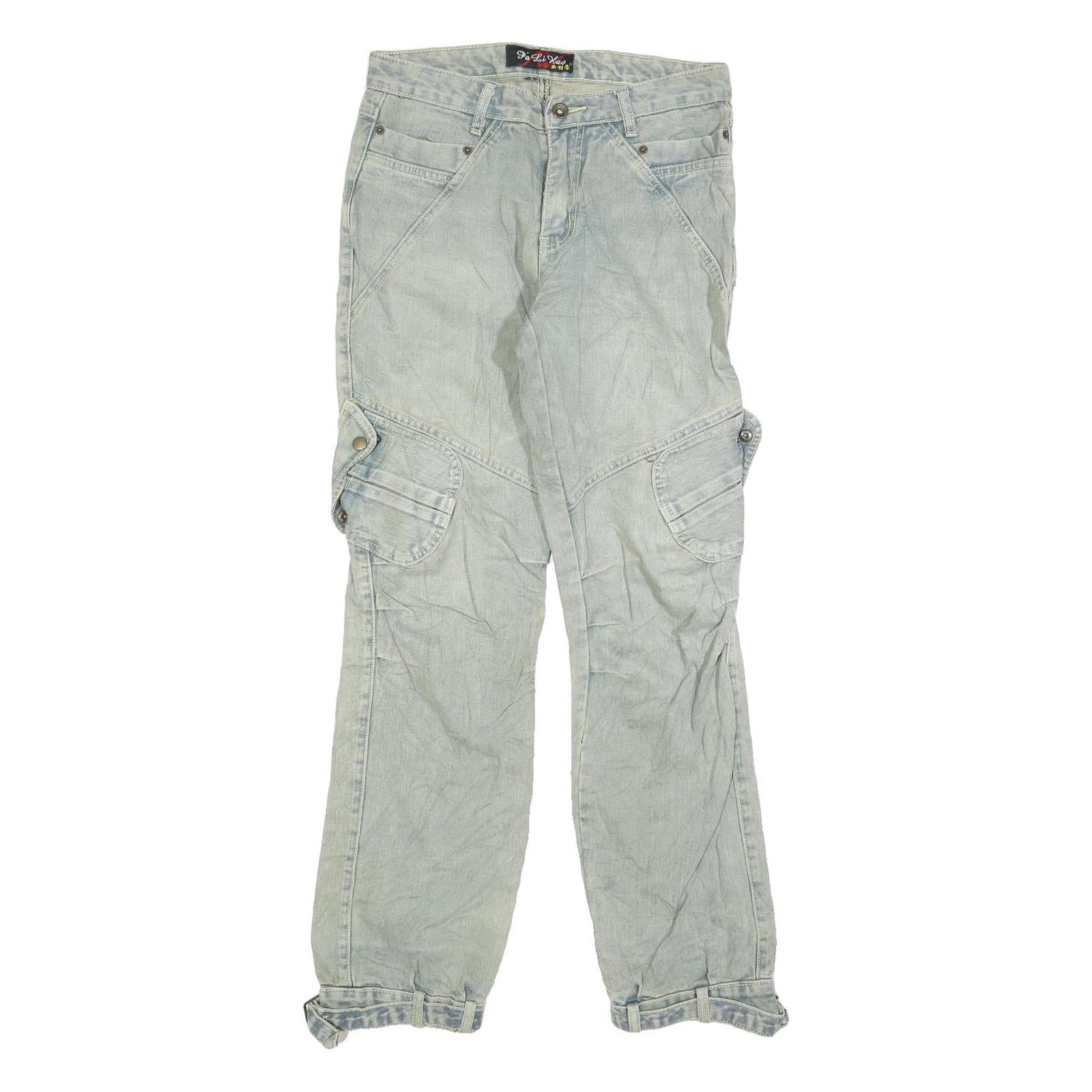 PI LI HAO Mens Slim Light Blue Denim Jeans W30 L32 Cargo Style Adjustable Hem Refurbished - N/A refurbished available on Cerqular