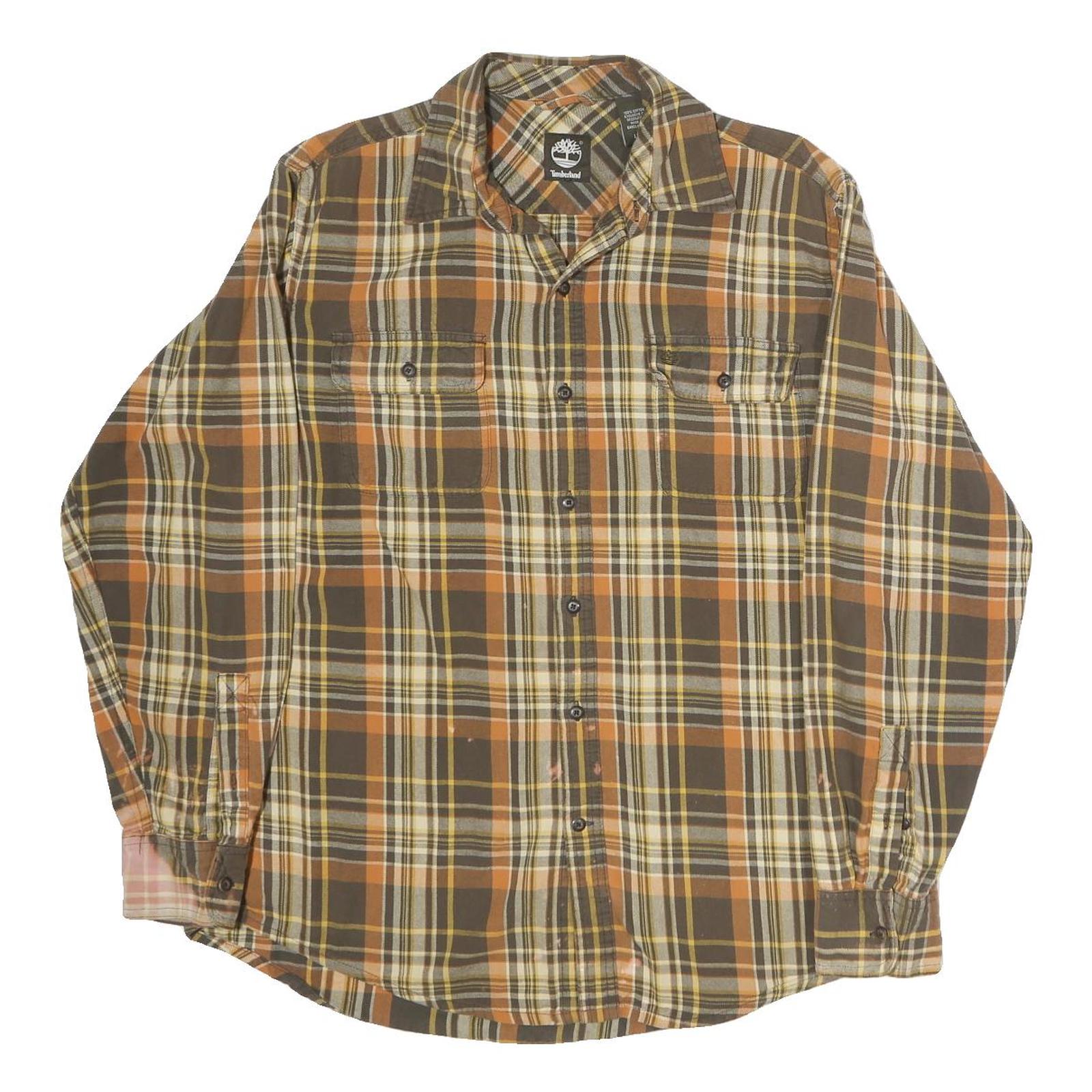 TIMBERLAND Mens Brown & Orange Check Shirt L Long Sleeve Casual Cotton Refurbished - N/A refurbished available on Cerqular