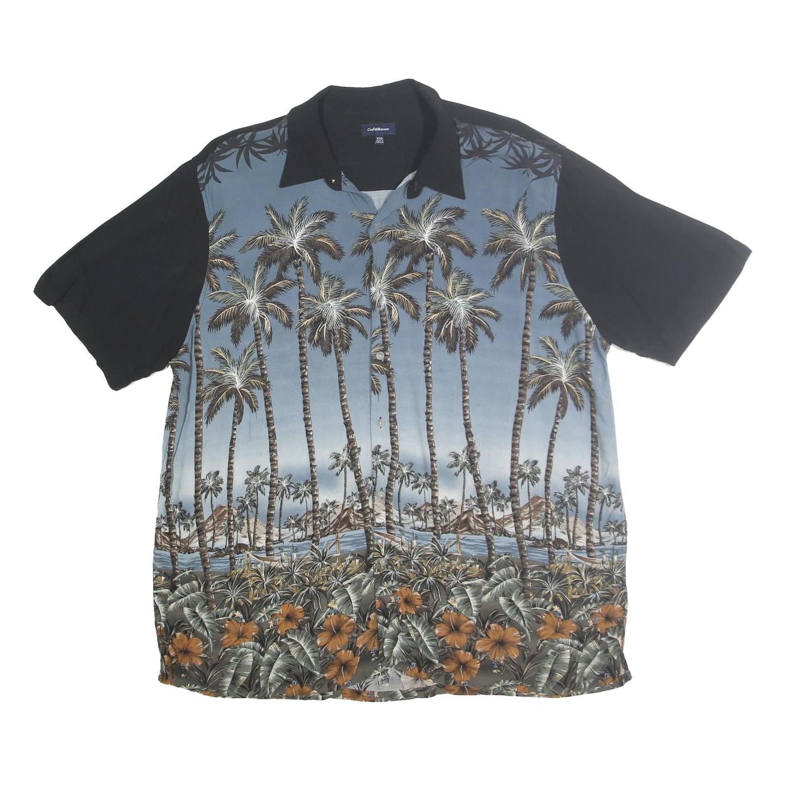 CROFT & BARROW Mens Black & Blue Tropical Palm Print Shirt 2XL Casual Cotton Refurbished - N/A refurbished available on Cerqular
