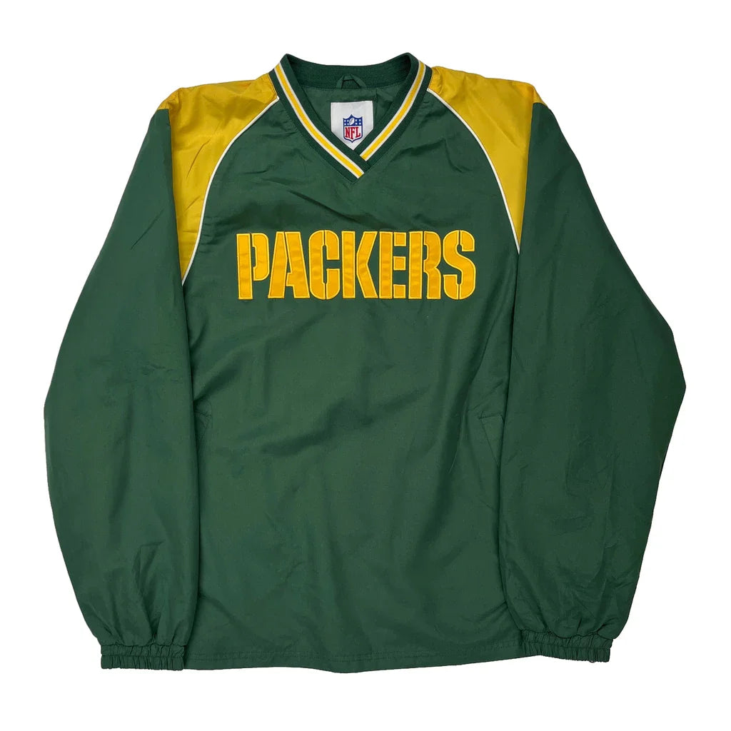 Packers Nfl Football Windbreaker - Large Yellow Polyester Refurbished - Thrifted (note: this is a term often used to describe second- refurbished available on Cerqular