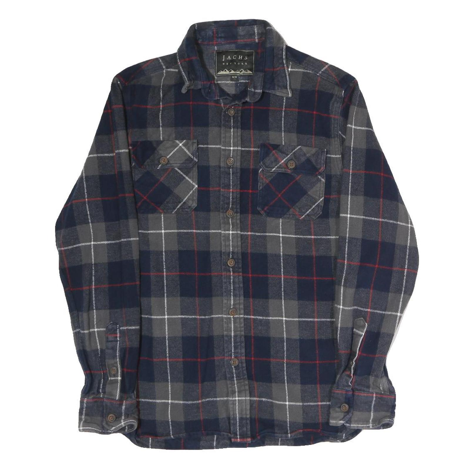 JACHS Mens Blue & Grey Check Shirt M Cotton Casual Button Long Sleeve Refurbished - N/A refurbished available on Cerqular