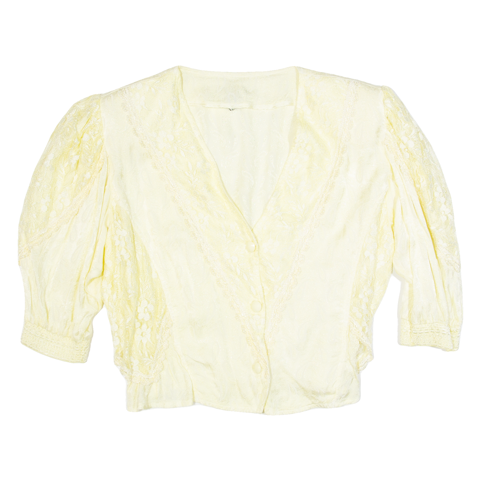 Womens Printed Blouse Yellow V-Neck 3/4 Sleeve 90s Viscose Paisley L Refurbished - N/A refurbished available on Cerqular
