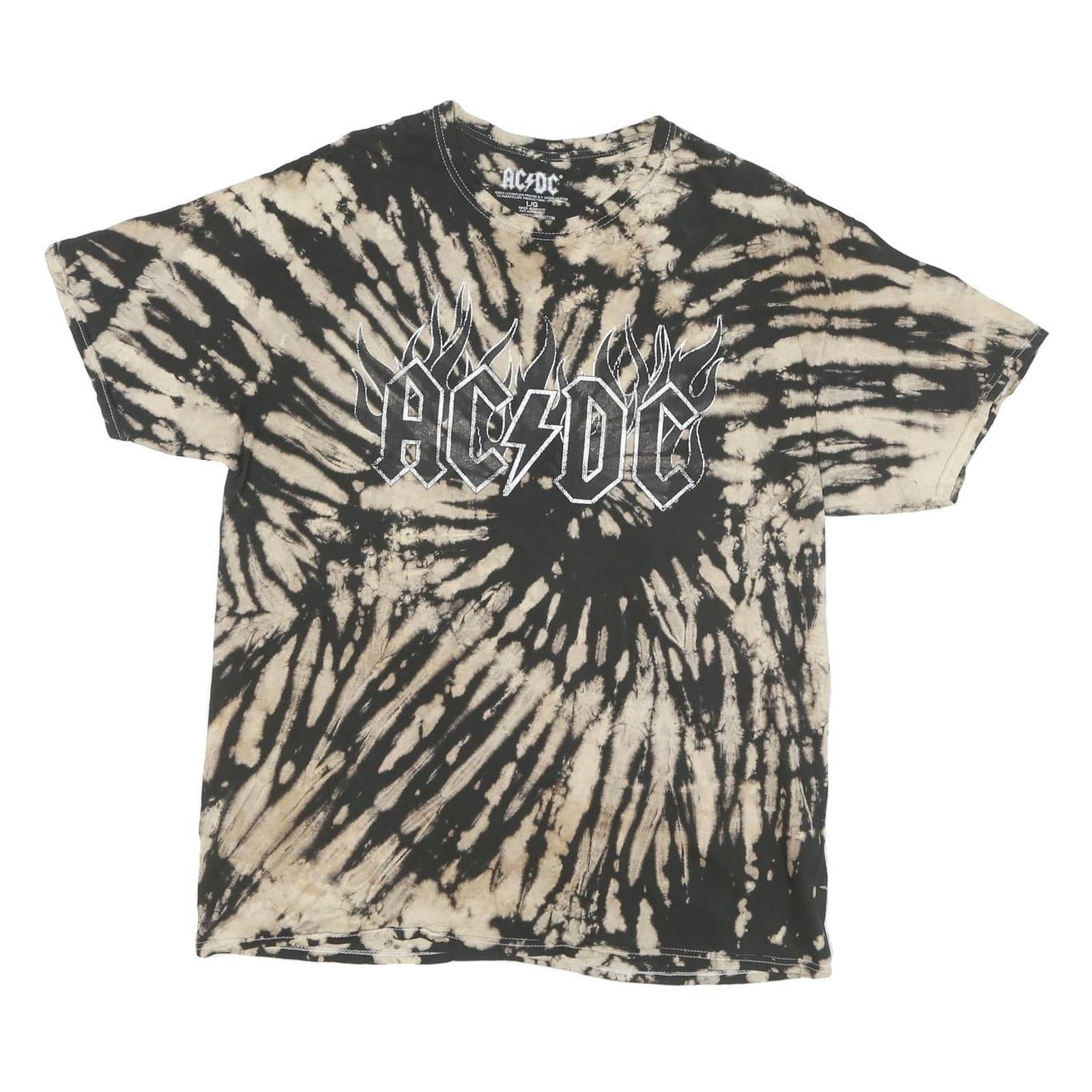 AC DC Mens Black & Beige Tie Dye Graphic T-Shirt L Short Sleeve Crew Neck Rock Refurbished - N/A refurbished available on Cerqular
