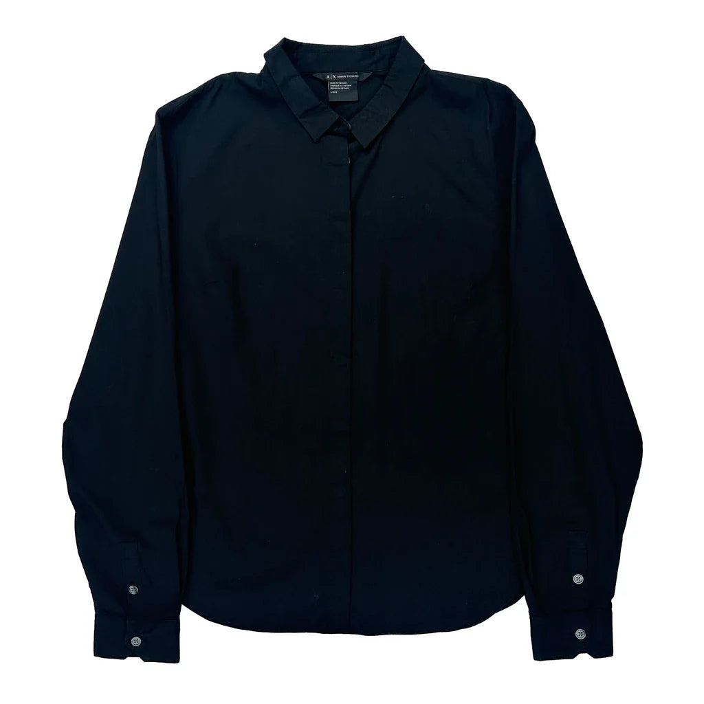 Armani Exchange Shirt - Large Black Cotton Refurbished - Thrifted (note: this is a term often used to describe second- refurbished available on Cerqular