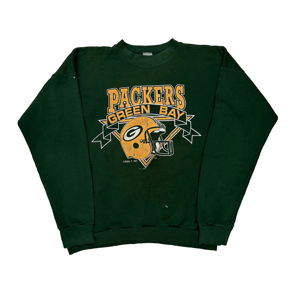 Green Bay Packers Logo 7 Football Sweatshirt - XL Green Cotton Refurbished - Thrifted (note: this is a term often used to describe second- refurbished available on Cerqular