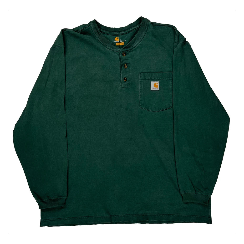 Carhartt Long Sleeve T-Shirt - XL Green Cotton Refurbished - Thrifted (note: this is a term often used to describe second- refurbished available on Cerqular