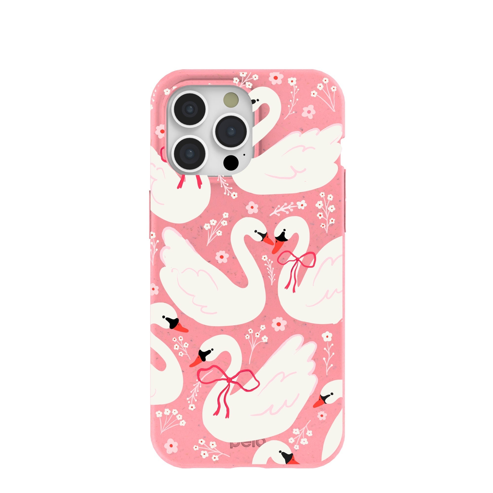 Bubblegum Pink Swan Garden iPhone 15 Pro Max Case Refurbished - Pela Case refurbished available on Cerqular