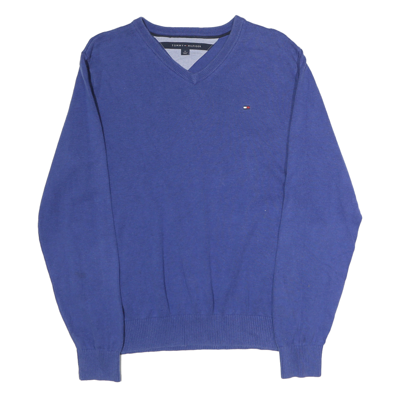 TOMMY HILFIGER Mens Blue Plain V-Neck Basic Knit Jumper M Cotton Casual Wear Refurbished - N/A refurbished available on Cerqular
