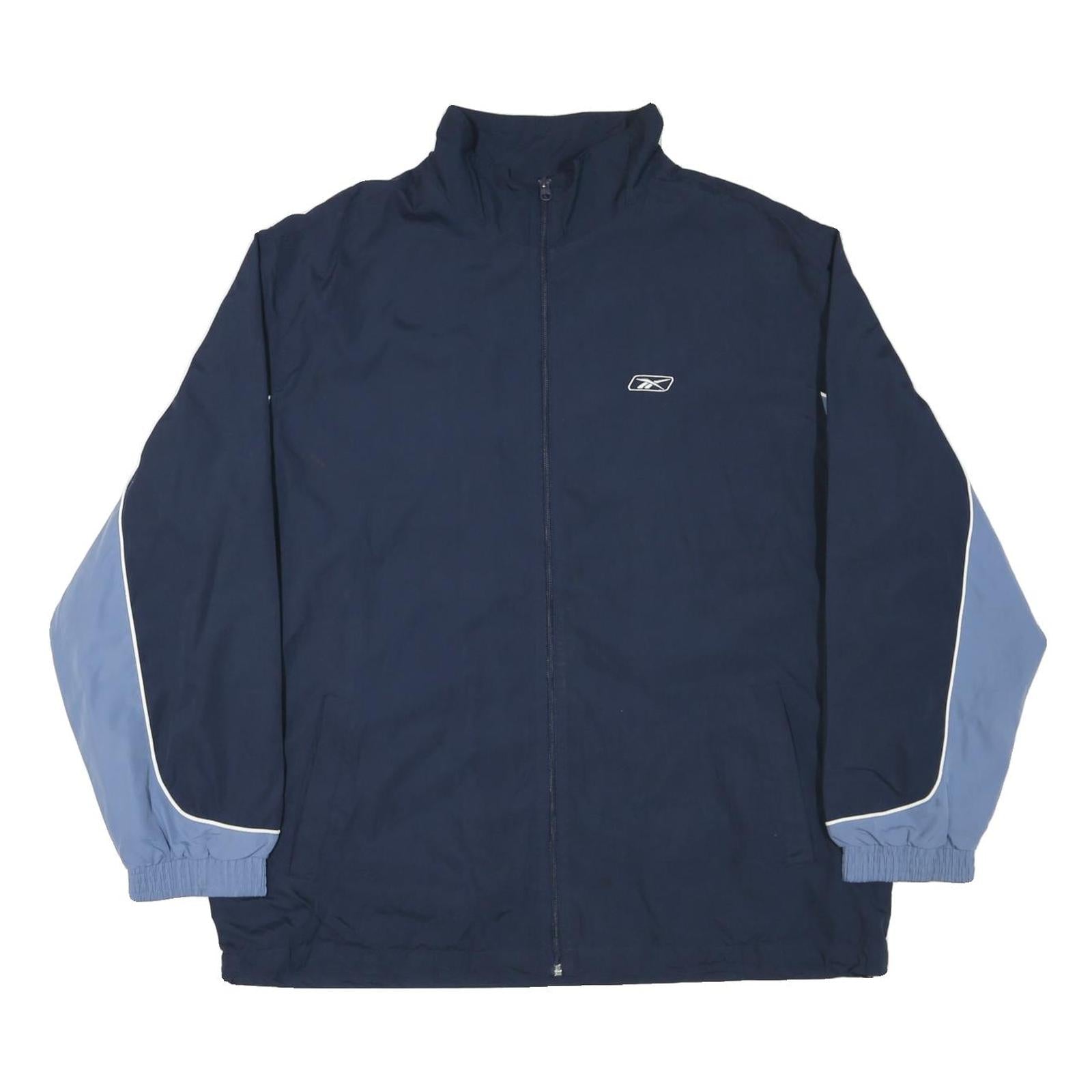 REEBOK Mens Navy & Blue Track Jacket 2XL Nylon Zip Athletic Sportswear Refurbished - N/A refurbished available on Cerqular