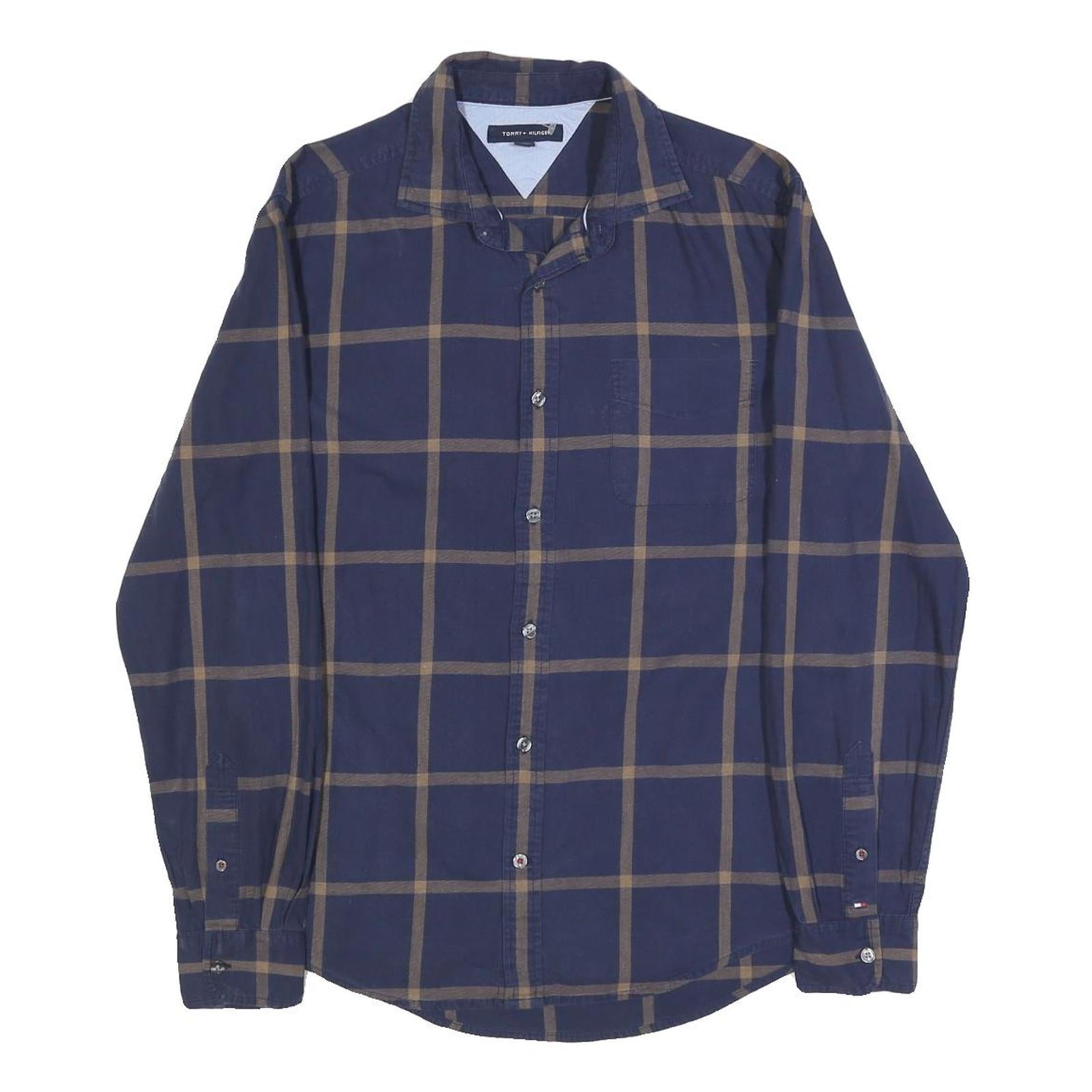 TOMMY HILFIGER Mens Blue & Brown Check Shirt M Classic Fit Casual Cotton Shirt Refurbished - N/A refurbished available on Cerqular
