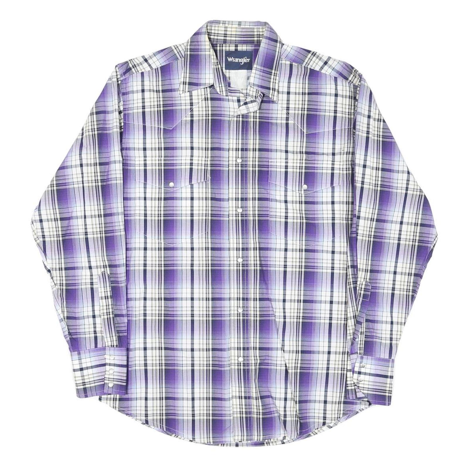 WRANGLER Mens Purple & White Check Shirt M Western Long Sleeve Button Fastening Refurbished - N/A refurbished available on Cerqular