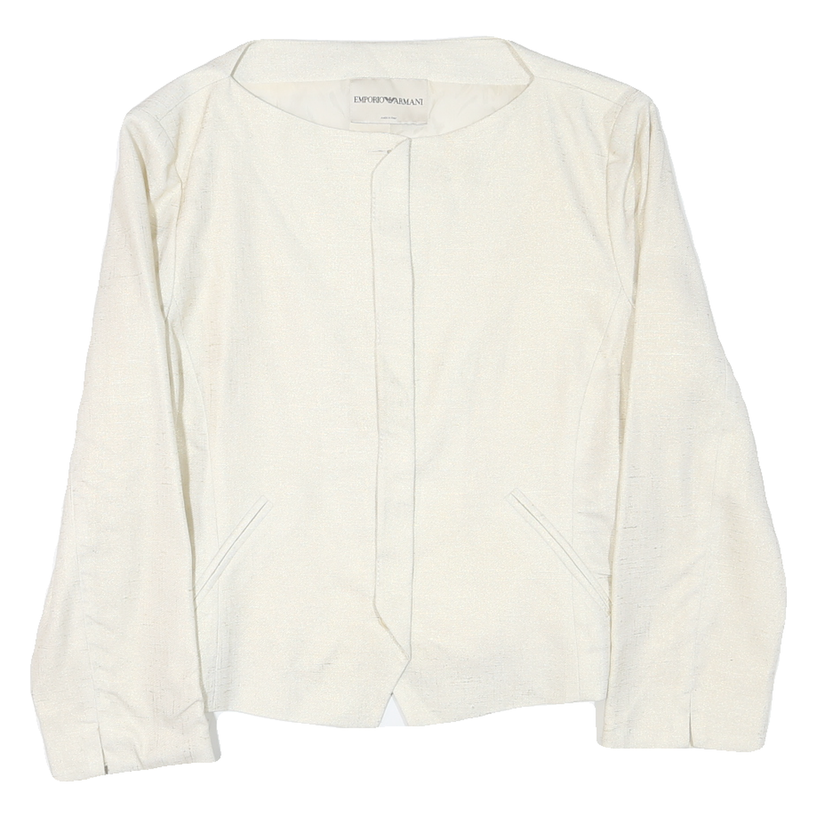 EMPORIO ARMANI Womens White Button Jacket M Polyester Blend Plain Clean Design Refurbished - N/A refurbished available on Cerqular