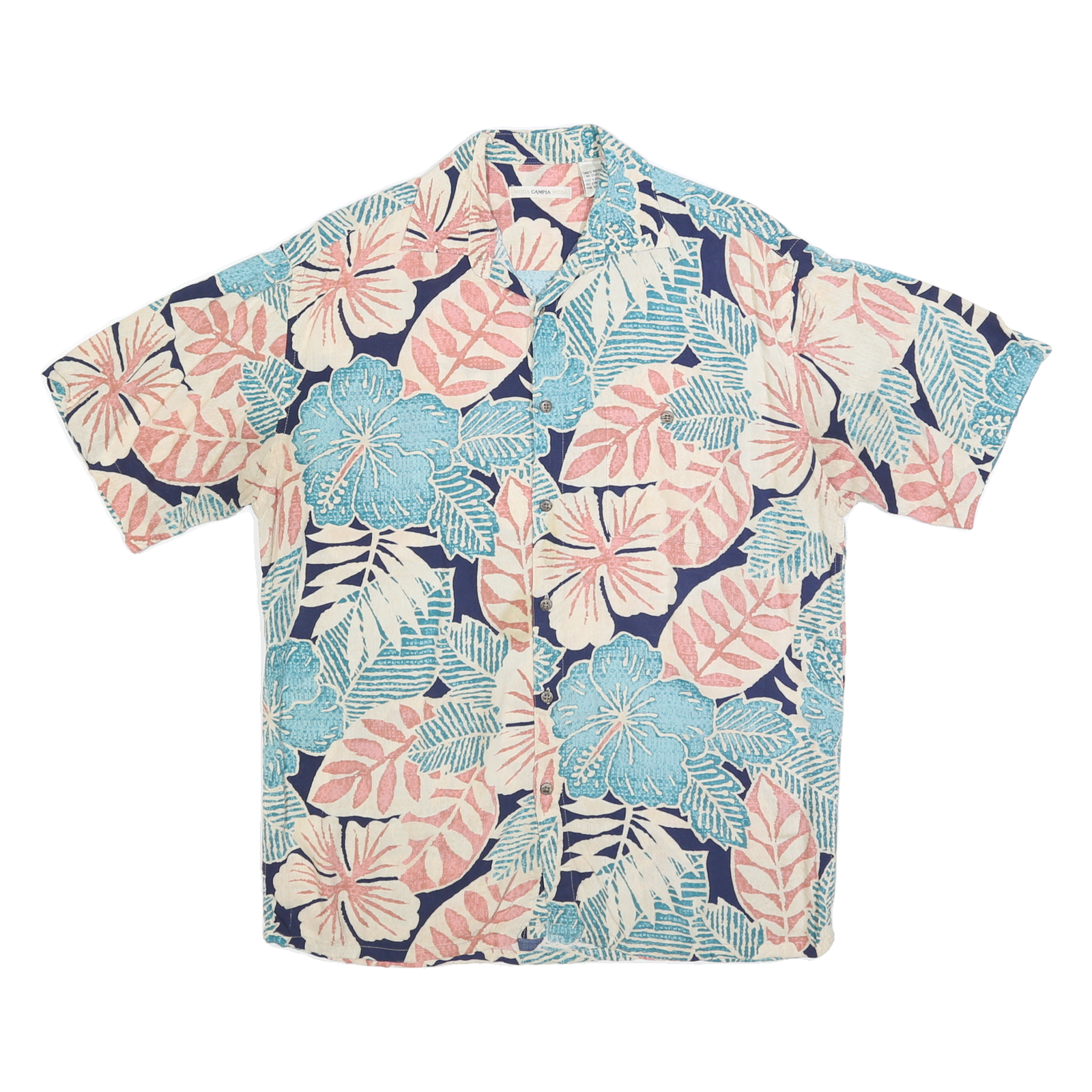 MODA CAMPIA Mens Blue & Pink Floral Rayon Shirt M Summer Casual Tropical Print Refurbished - N/A refurbished available on Cerqular