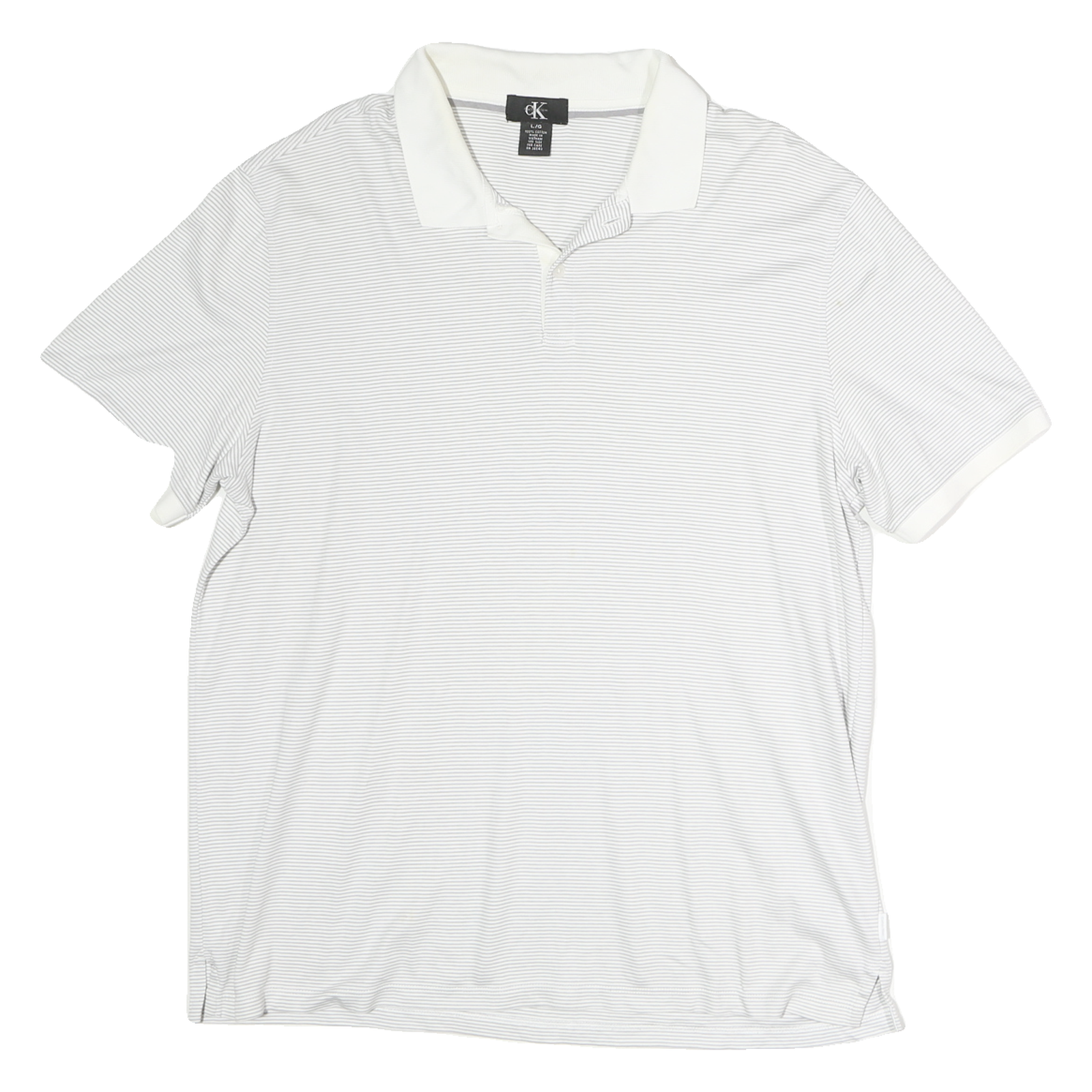 CALVIN KLEIN Mens White & Grey Striped Short Sleeve Polo Shirt L Cotton Casual Refurbished - N/A refurbished available on Cerqular