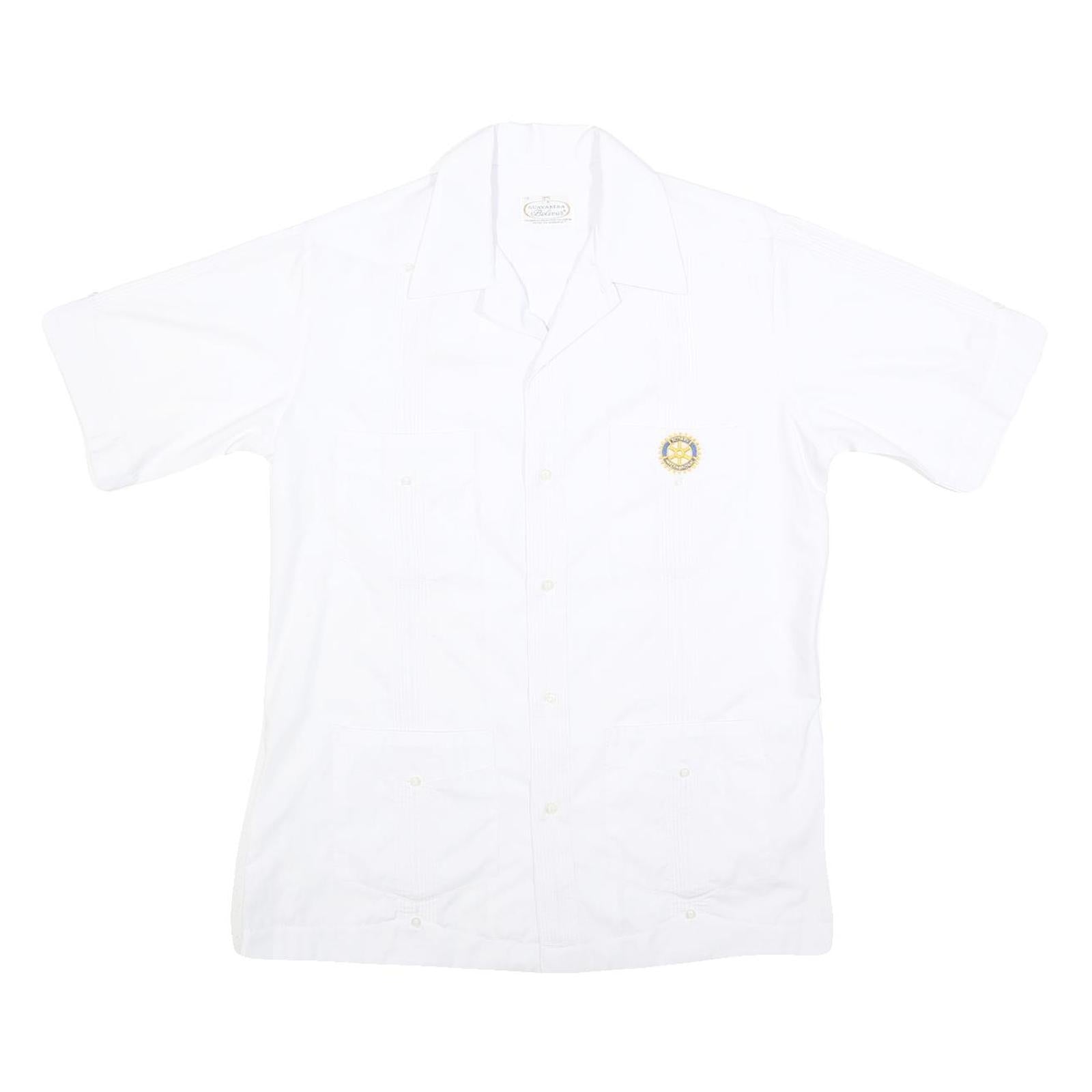 GUAYABERA Mens White Short Sleeve Cotton Blend Shirt M Classic Formal Guayabera Refurbished - N/A refurbished available on Cerqular