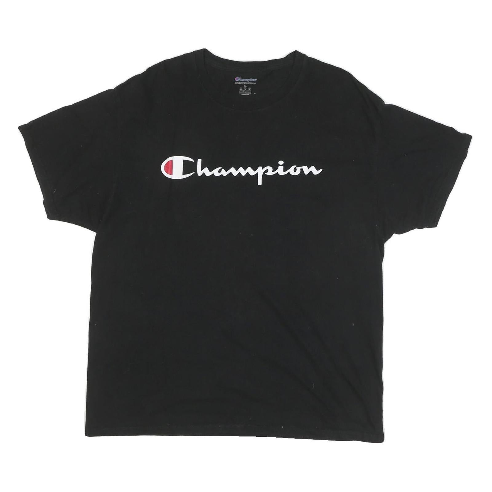 CHAMPION Mens Black Cotton Blend Logo Graphic T-Shirt XL Crew Neck Short Sleeve Refurbished - N/A refurbished available on Cerqular