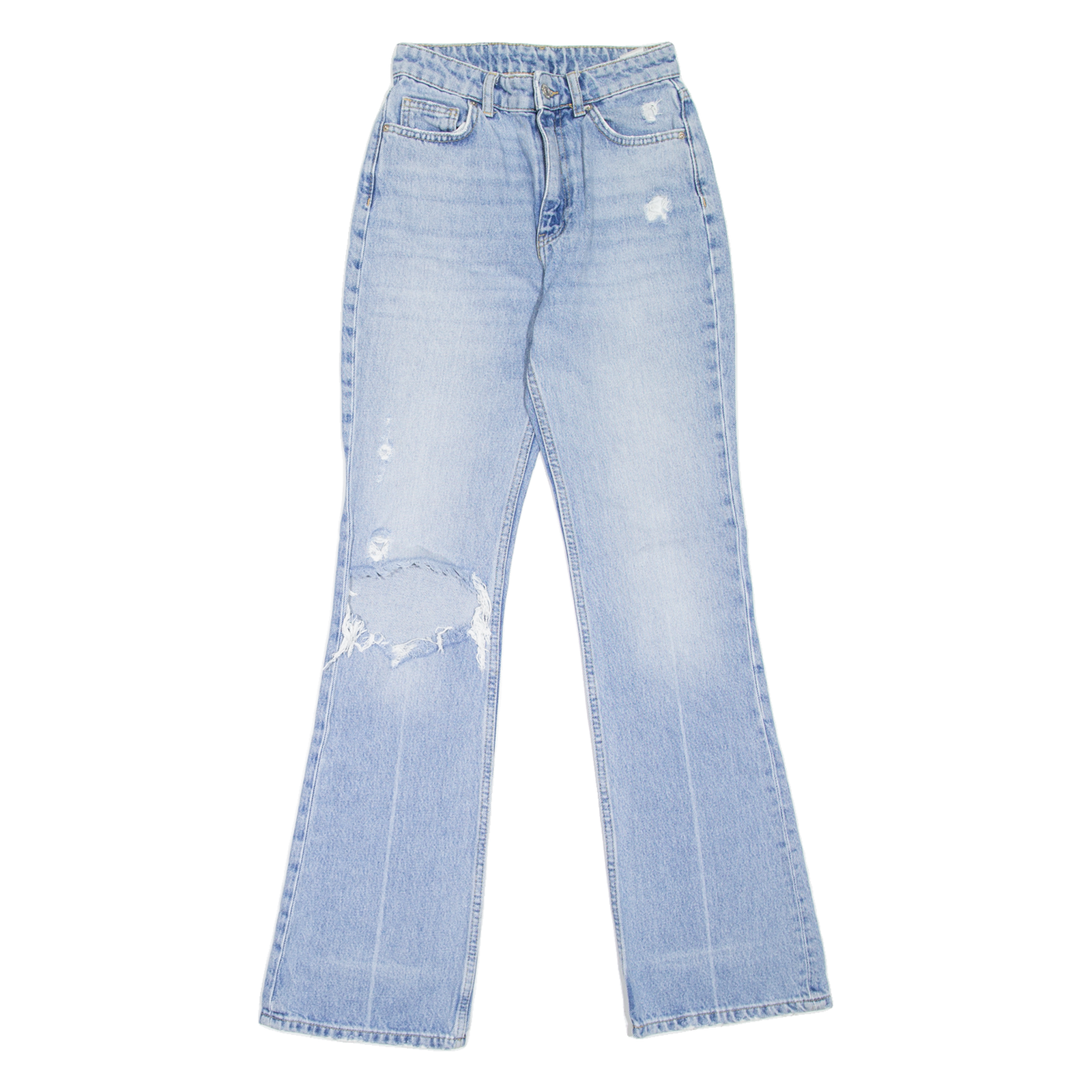 BERSHKA Distressed Womens Jeans Blue Regular Flared Stone Wash W24 L31 Refurbished - N/A refurbished available on Cerqular