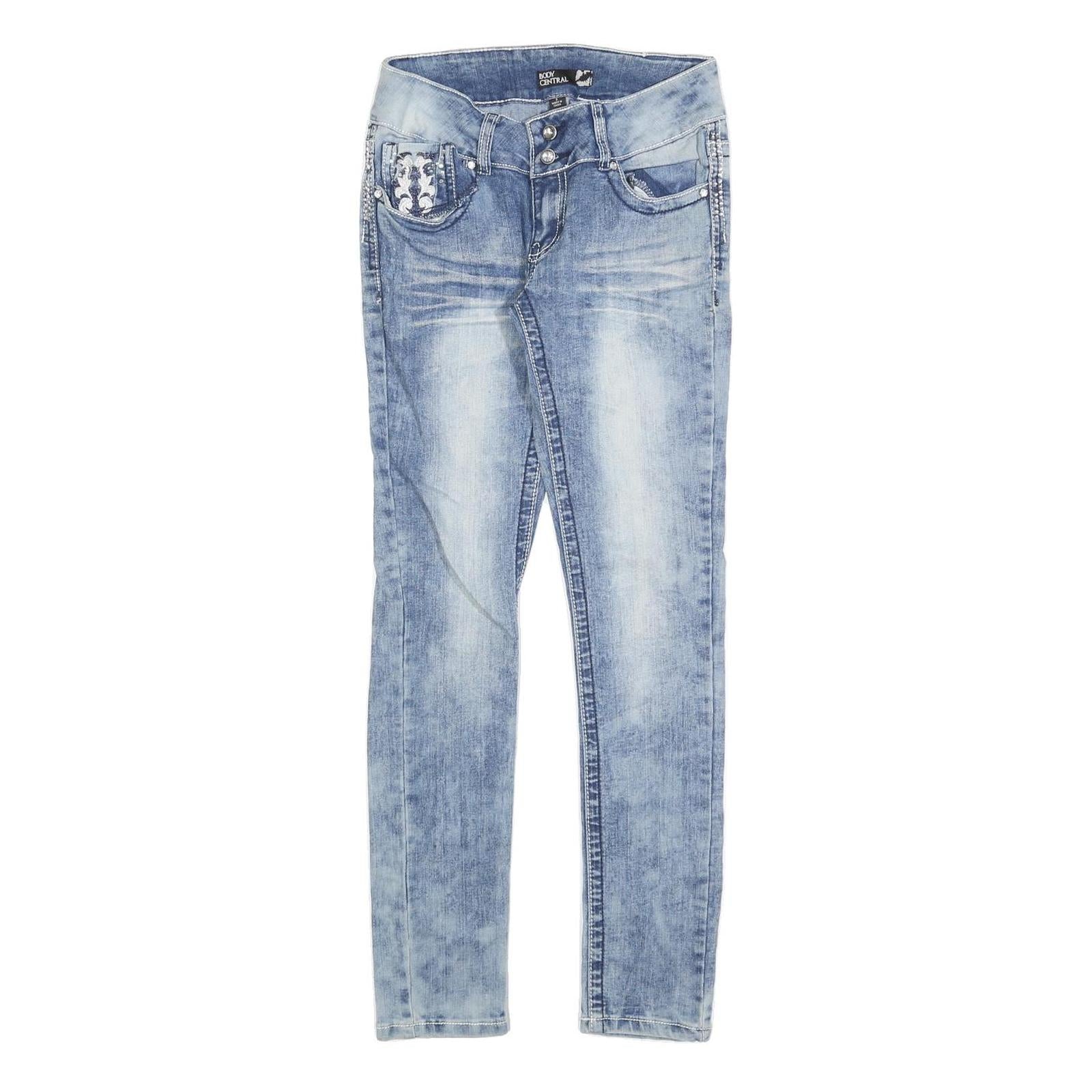 BODY CENTRAL Womens Slim Blue Denim Light Wash Jeans W26 L30 Embroidered Pockets Refurbished - N/A refurbished available on Cerqular