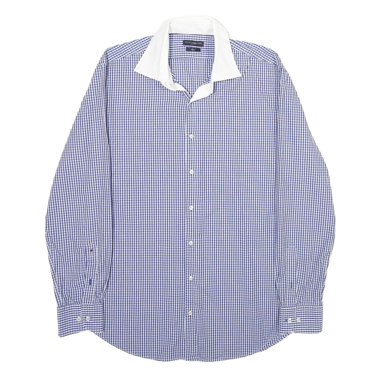 TOMMY HILFIGER Mens Blue & White Checked Shirt L Classic Fit Cotton Button Refurbished - N/A refurbished available on Cerqular