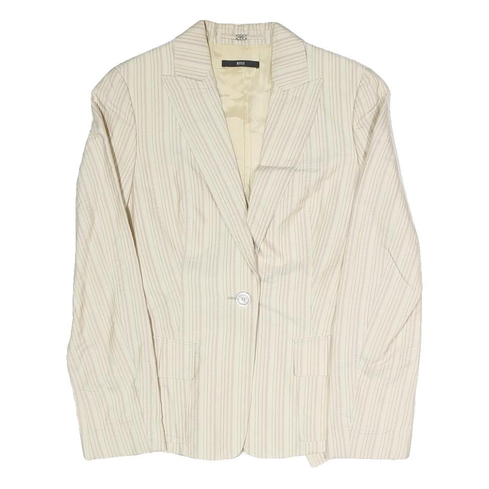 BOSS Womens Cream & Beige Stripe Blazer Jacket UK 8 Polyester Blend Button Refurbished - N/A refurbished available on Cerqular