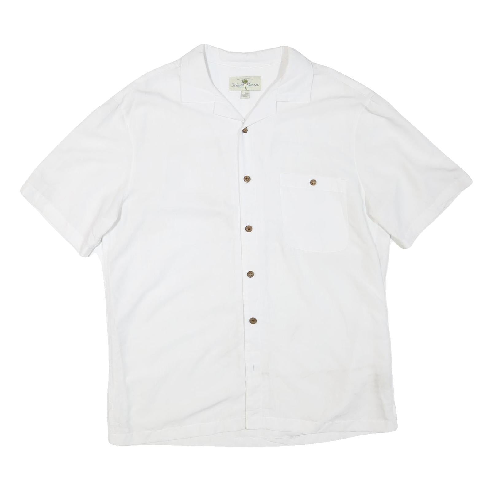 ISLAND SHORES Mens White Cotton Blend Shirt L Relaxed Fit Casual Summer Refurbished - N/A refurbished available on Cerqular