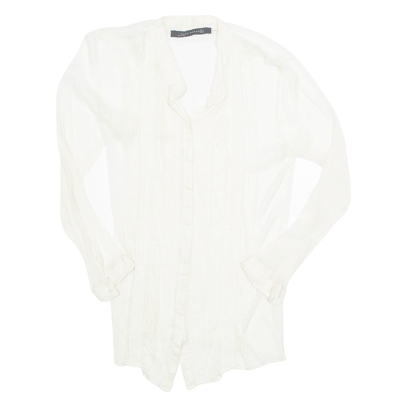 ZARA Sheer Womens Shirt Beige Long Sleeve M Refurbished - N/A refurbished available on Cerqular