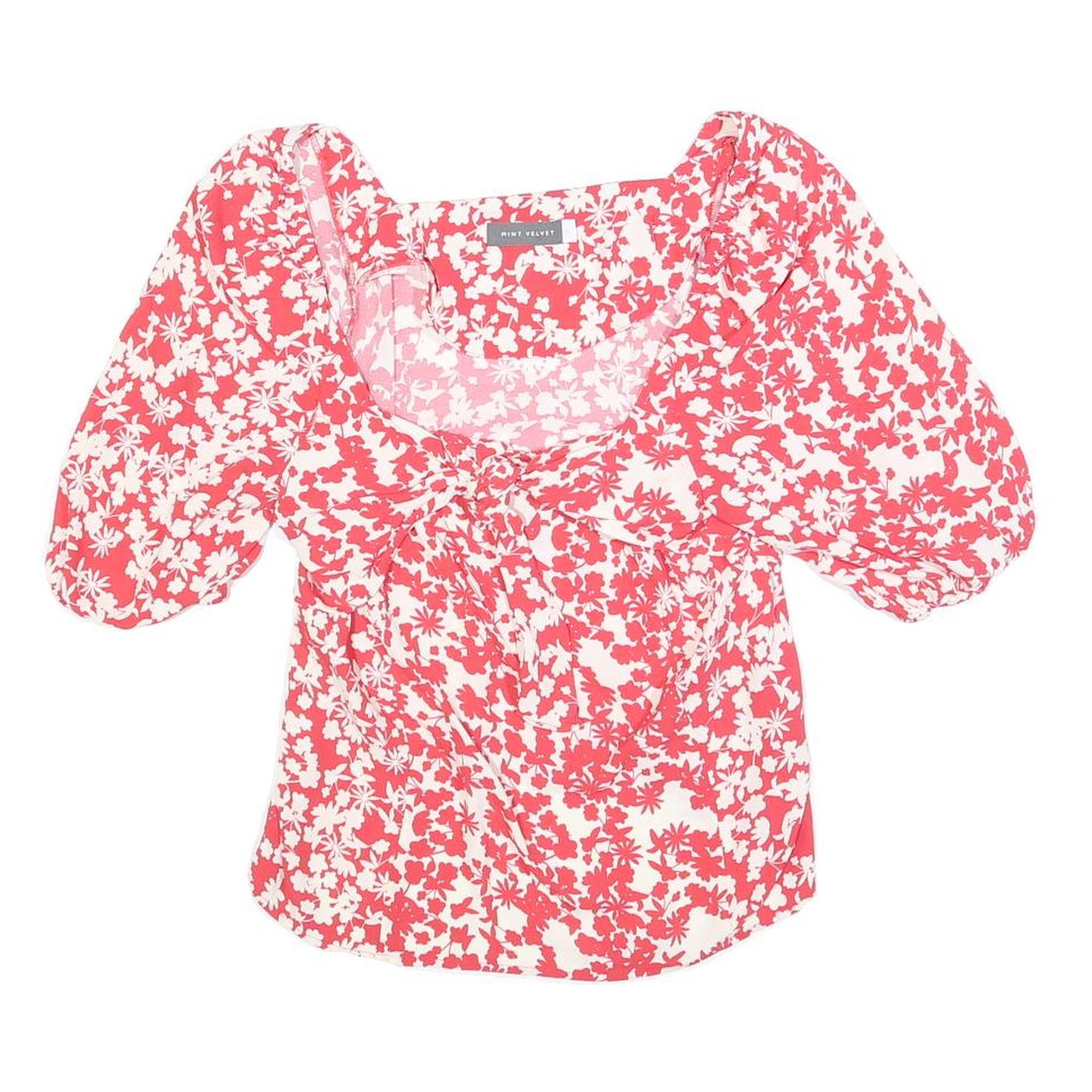MINT VELVET Womens Red & White Floral Puff Sleeve Top UK 10 Summer Casual Refurbished - N/A refurbished available on Cerqular