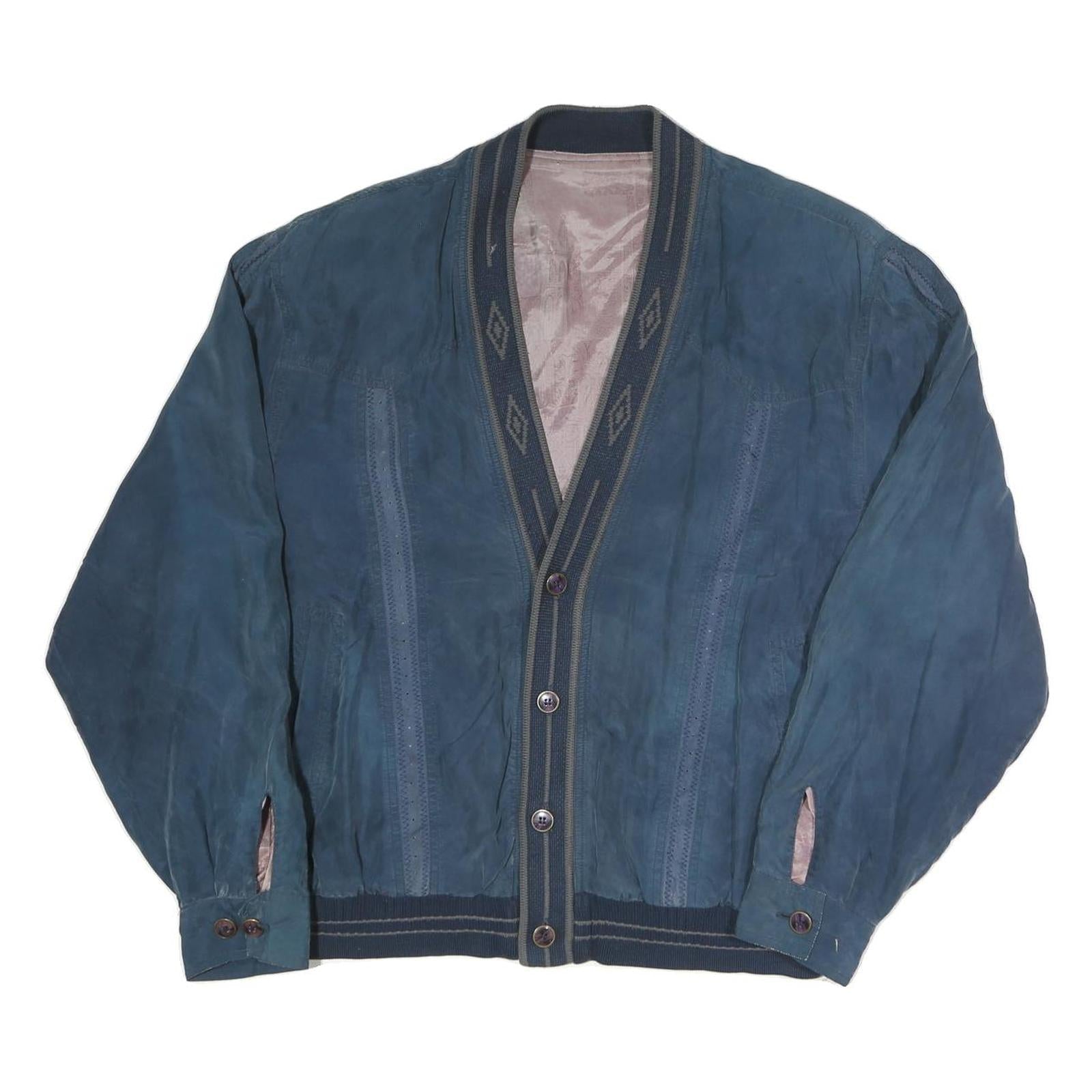 Mens Blue Button Jacket L Polyester Blend Plain Casual Style Refurbished - N/A refurbished available on Cerqular