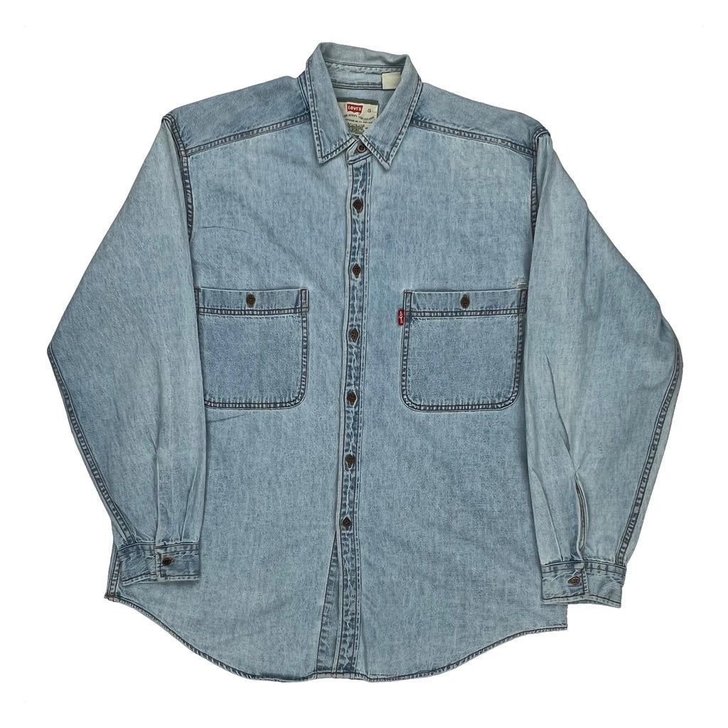 Levis Denim Shirt - Large Light Wash Denim Refurbished - Thrifted (note: this is a term often used to describe second- refurbished available on Cerqular