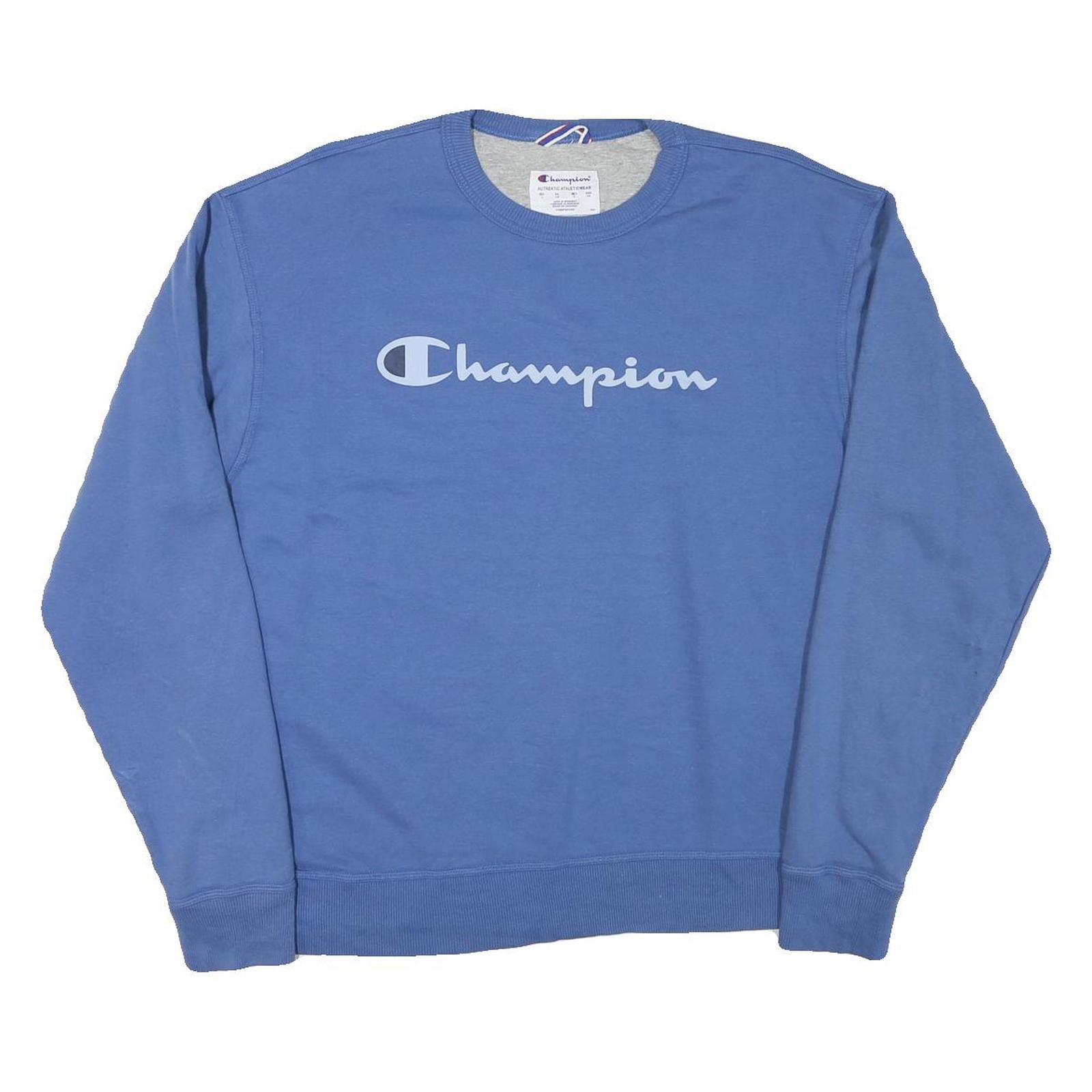 CHAMPION Mens Blue Crew Neck L Cotton Blend Logo Sweatshirt Casual Refurbished - N/A refurbished available on Cerqular