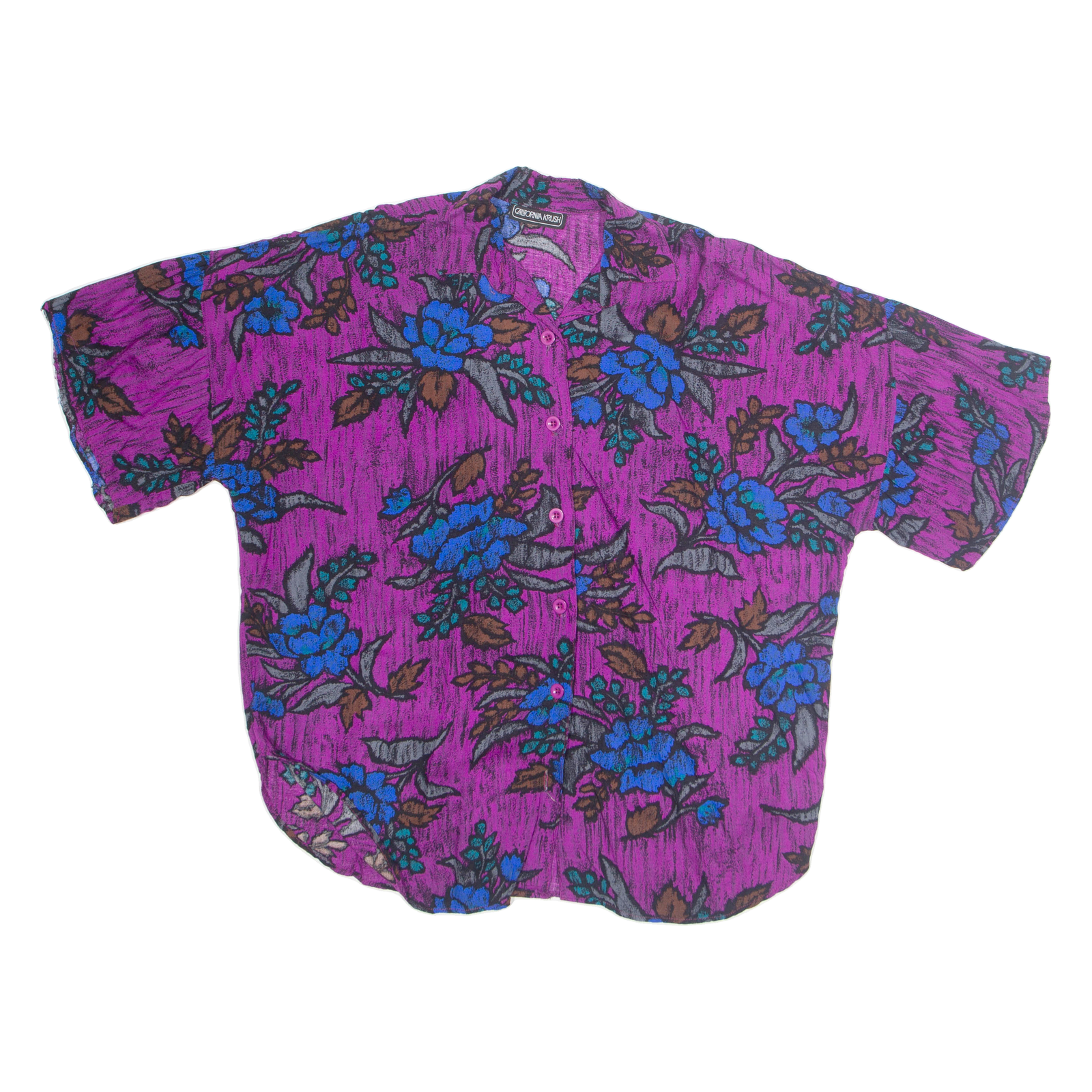 CALIFORNIA KRUSH Womens Printed Blouse Purple Collared Floral L Refurbished - N/A refurbished available on Cerqular