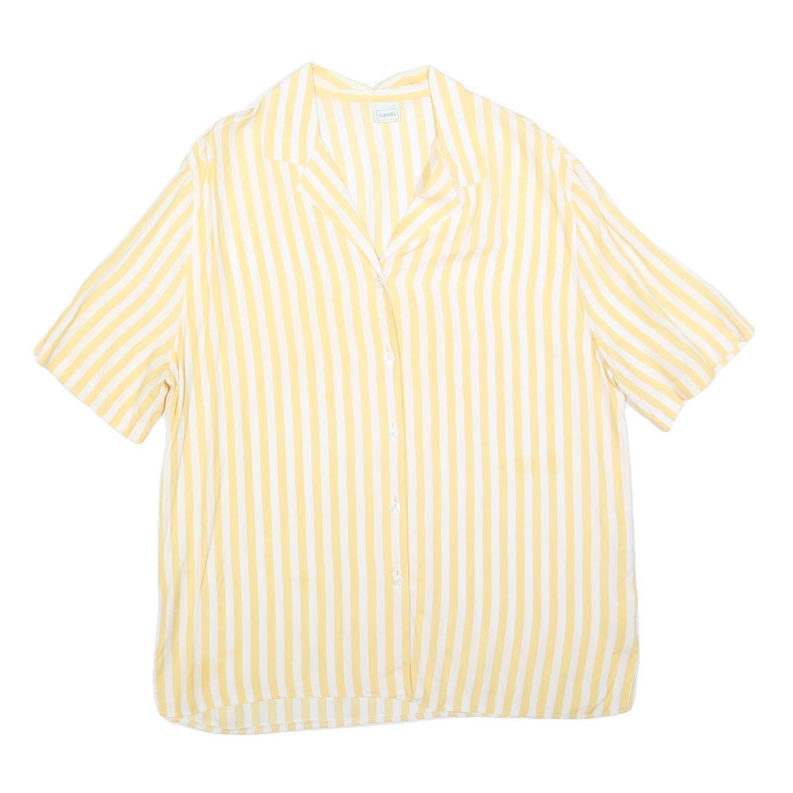 CANDA Womens Yellow & White Striped Basic Top Short Sleeve Collared L Casual Refurbished - N/A refurbished available on Cerqular