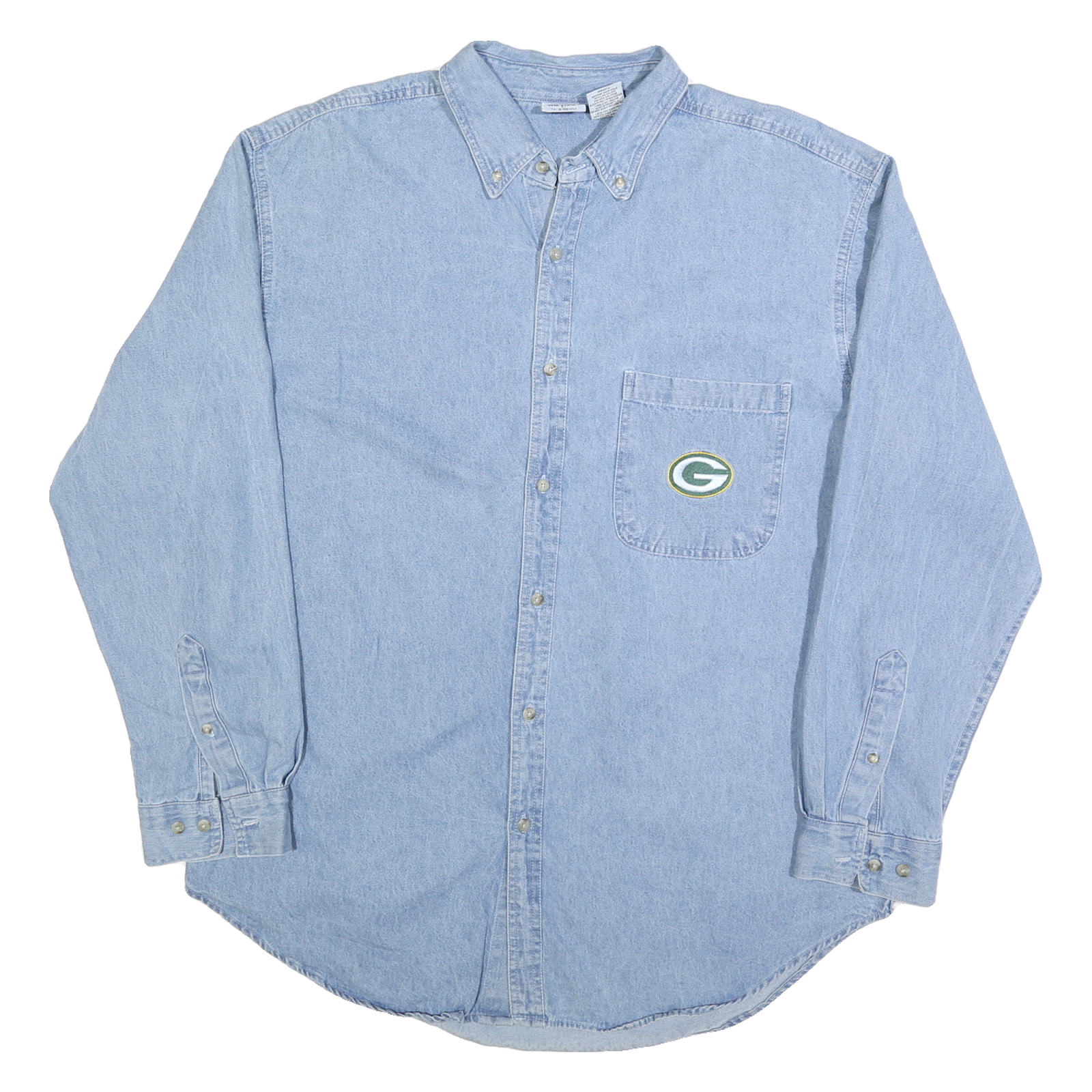 THE EDGE Mens Blue Button-Down Denim Shirt L Casual Cotton Blend Long Sleeve Refurbished - N/A refurbished available on Cerqular
