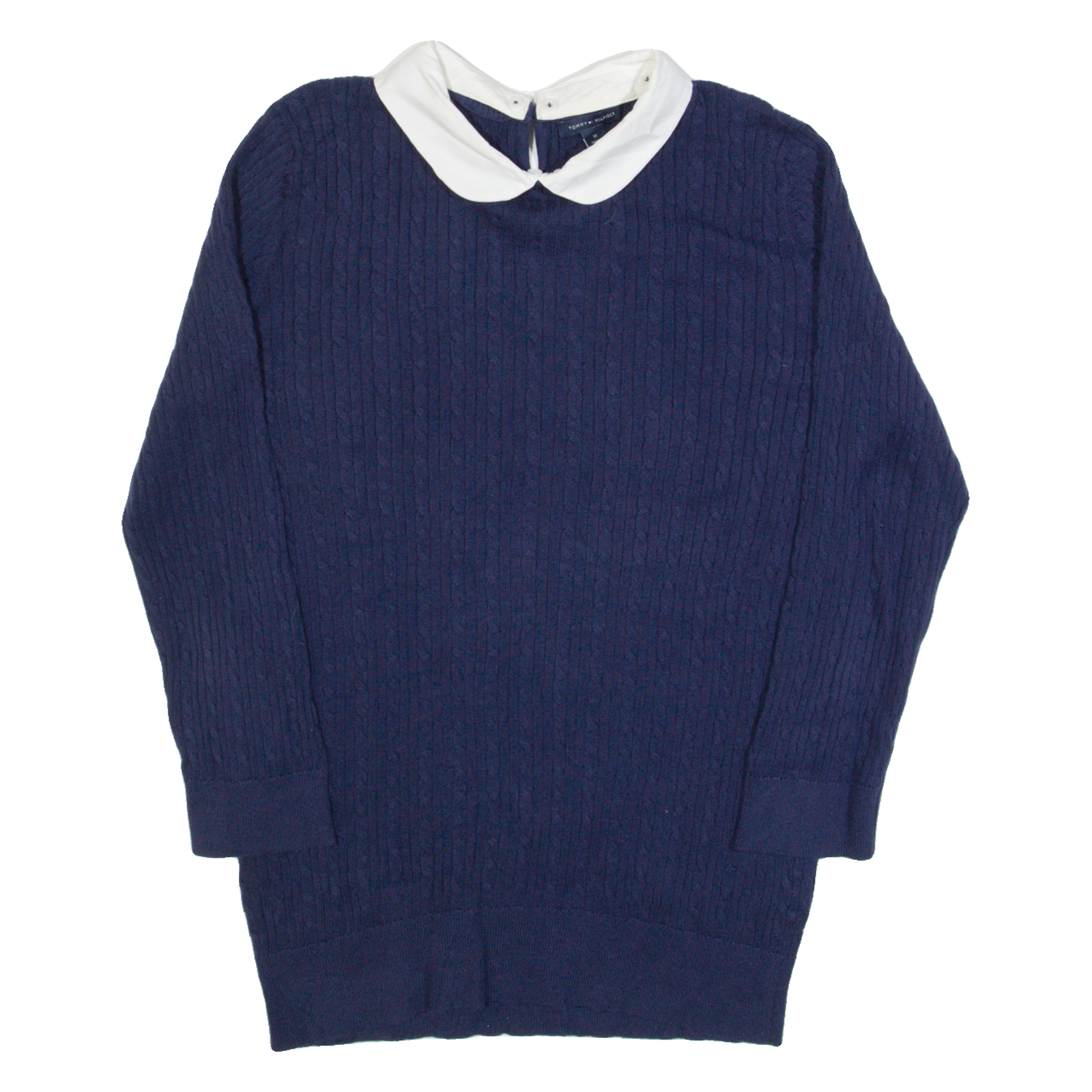 TOMMY HILFIGER Womens Jumper Blue Collared Cable Knit M Refurbished - N/A refurbished available on Cerqular