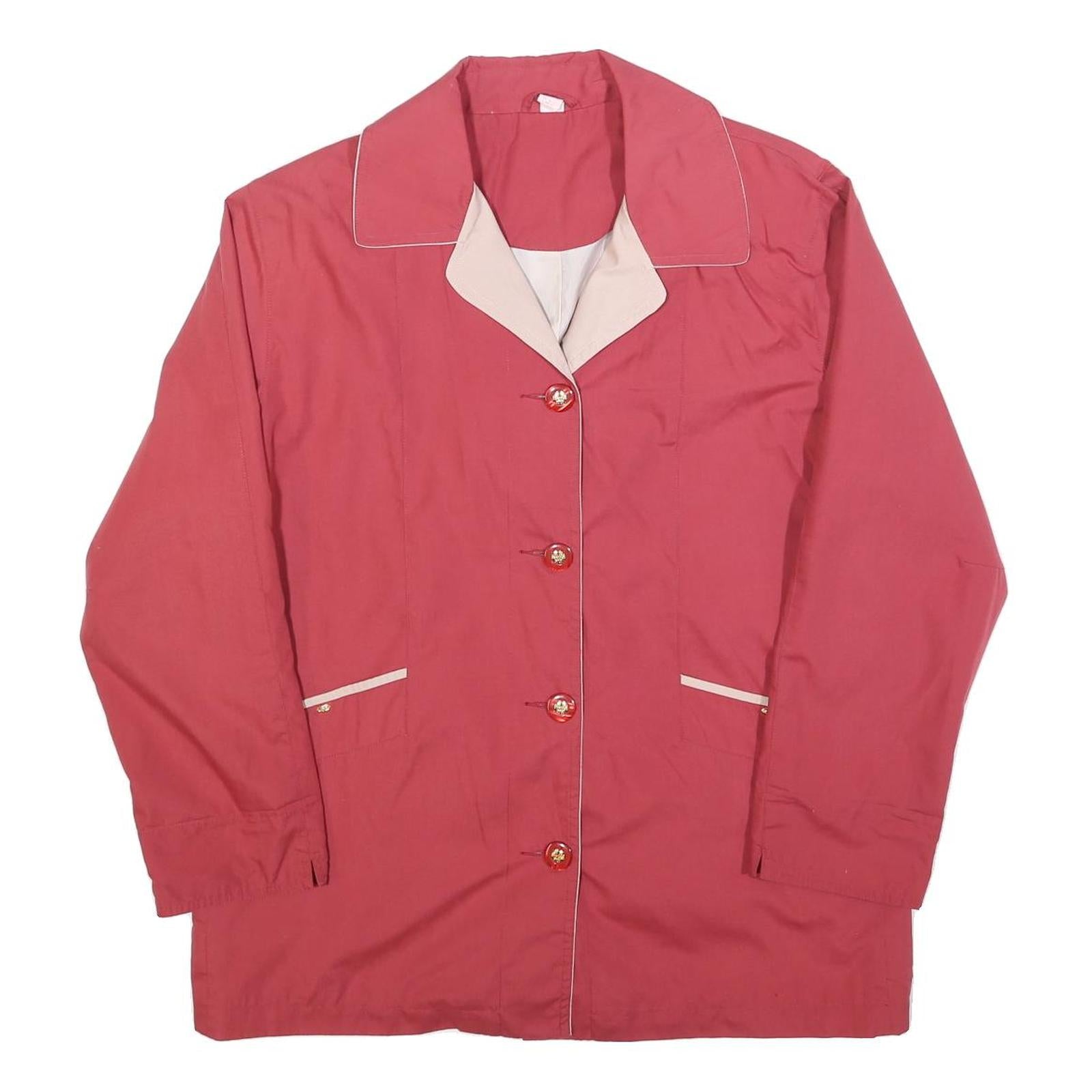 Womens Red & Cream Button Cotton Blend Jacket L Plain Stylish Lightweight Refurbished - N/A refurbished available on Cerqular