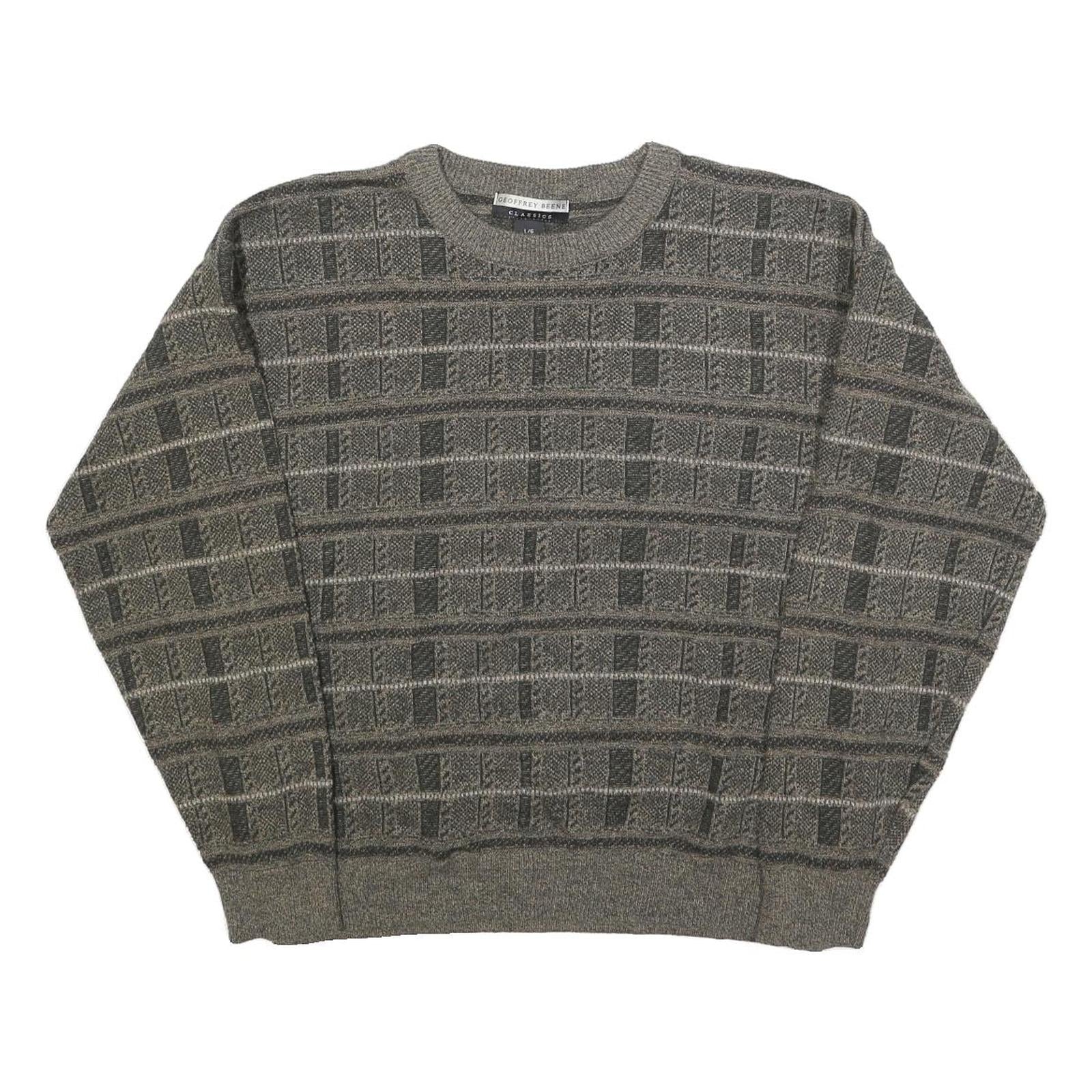 GEOFFEREY BEENE Mens Grey Patterned Jumper Crew Neck Basic Knit L Acrylic Refurbished - N/A refurbished available on Cerqular