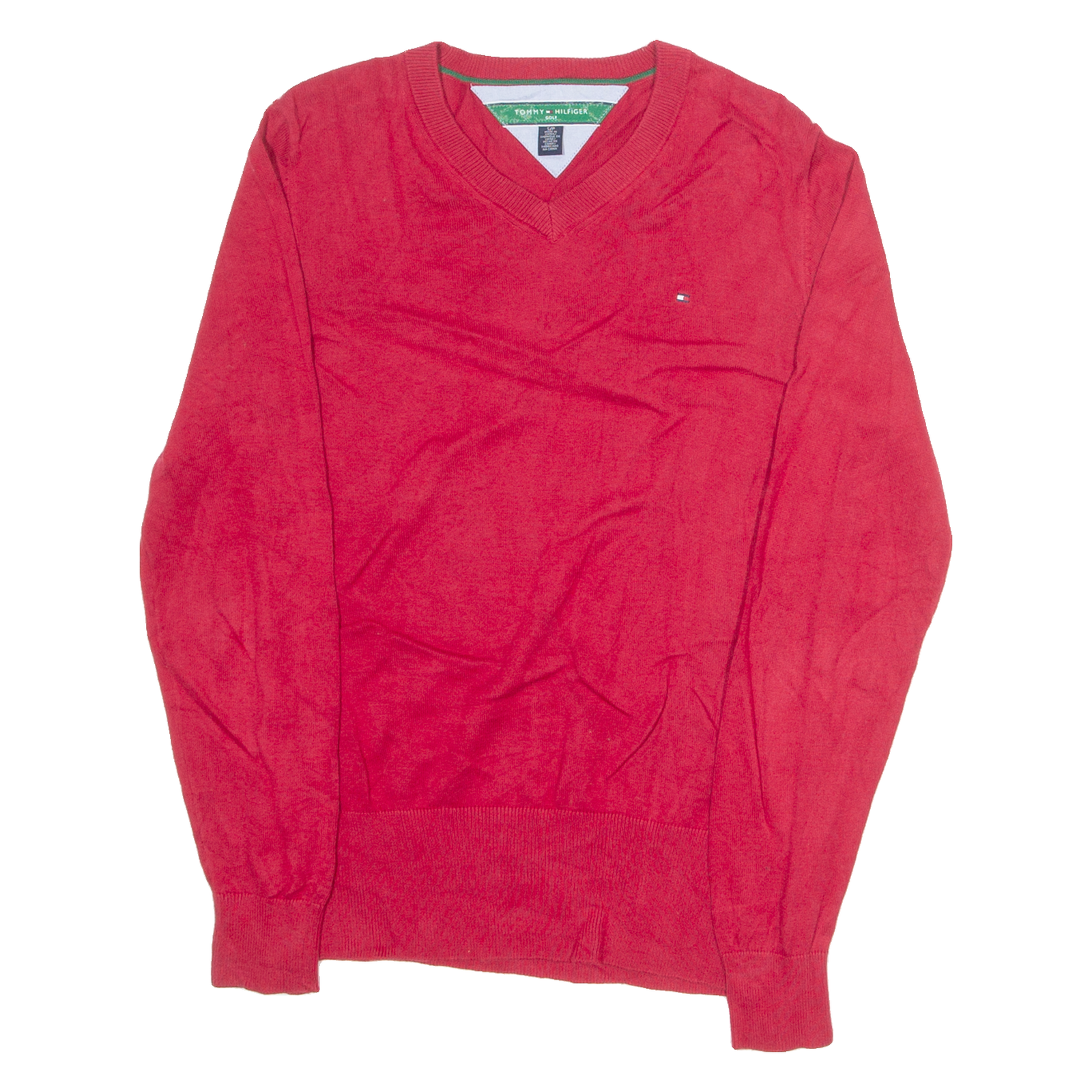 TOMMY HILFIGER GOLF Mens Jumper Red V-Neck Tight Knit S Refurbished - N/A refurbished available on Cerqular
